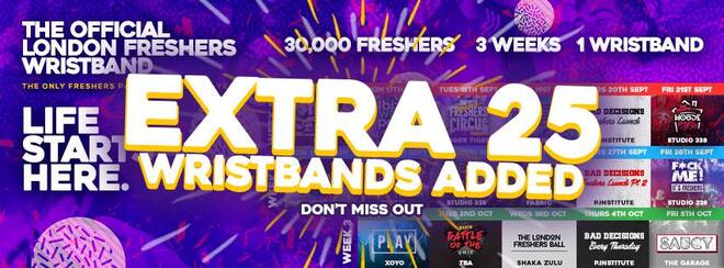 The Official London Freshers Wristband! Extra 25 Wristbands Added!