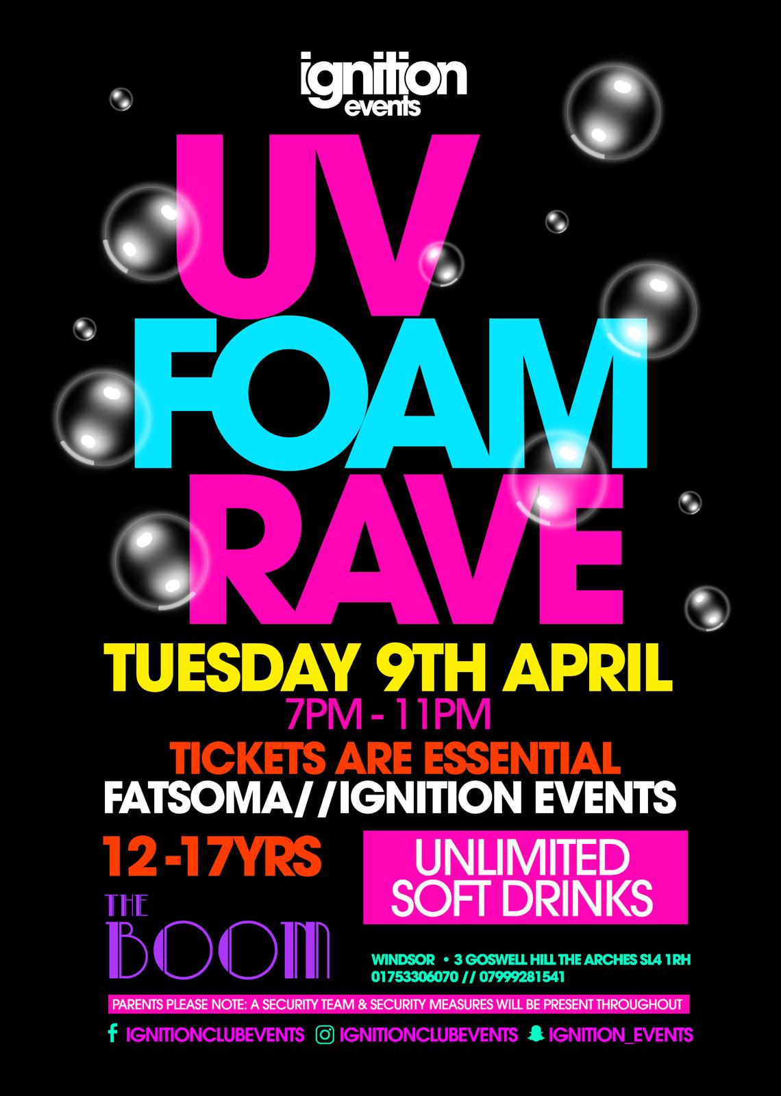 UNDER 18s UV FOAM RAVE at The Boom, Windsor on 9th Apr 2019 Fatsoma