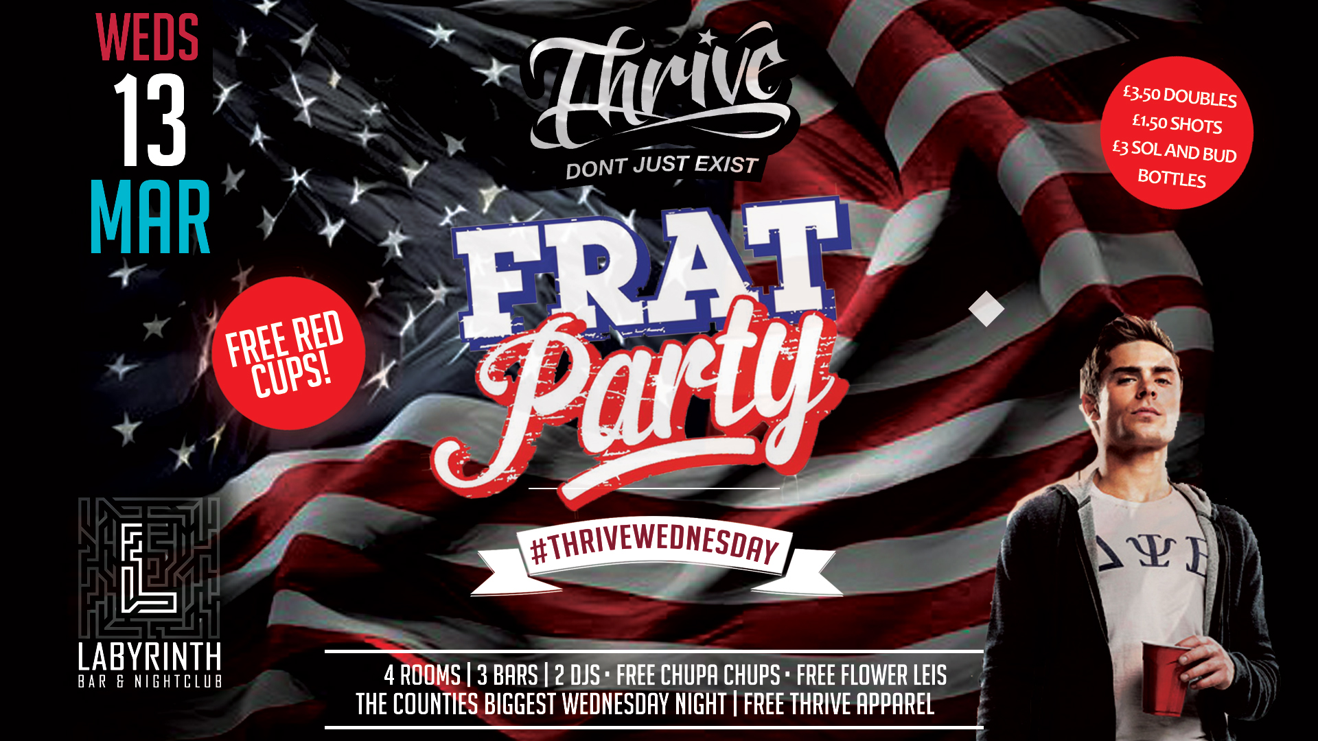 Thrive Wednesdays – FRAT PARTY!! 🏈
