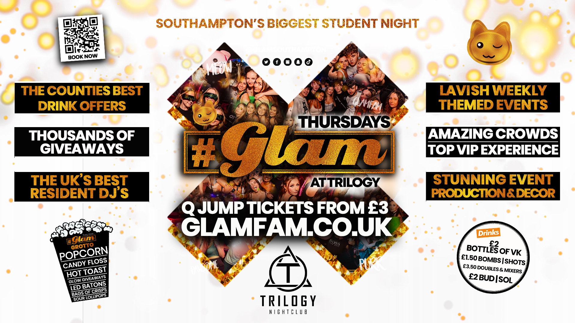 TONIGHT 😻 Glam – Southampton’s Biggest Student Night – Thursdays at Trilogy