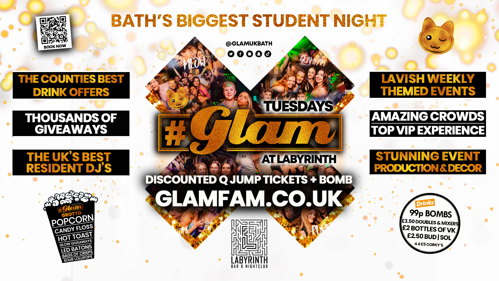 DOORS OPEN TILL 2am Glam – Bath’s Biggest Student Night | Tuesdays at Labs 😻