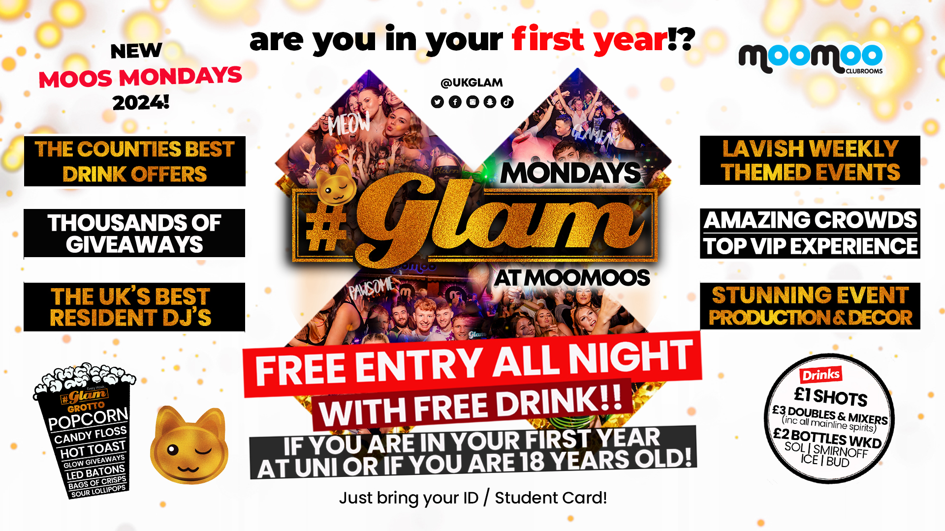 £2 TICKETS WITH SHOT – Glam – Gloucestershire’s Biggest Monday Night 😻