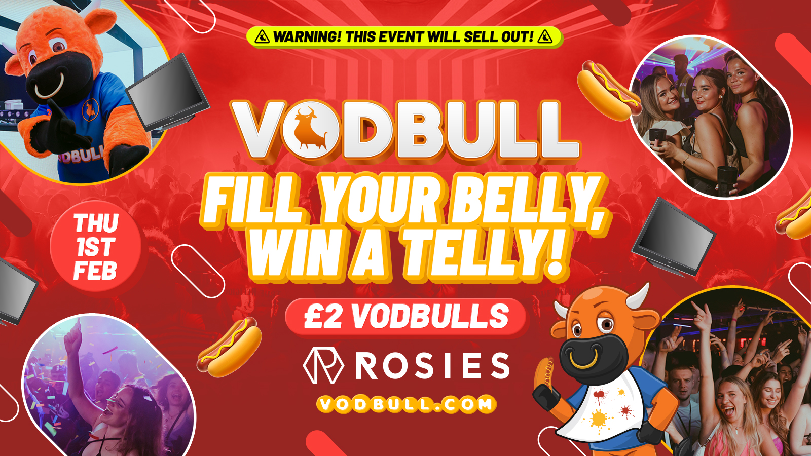 🧡 VODBULL at Rosies [🔥FINAL TIX🔥] FILL YOUR BELLY, WIN A TELLY!🔥 01/02 🧡