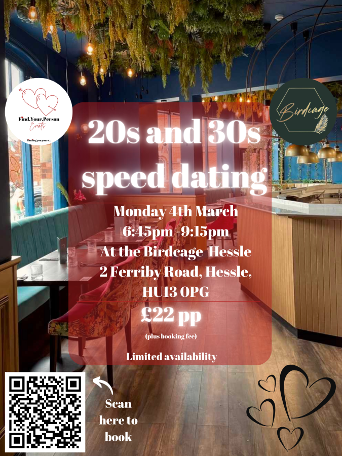 Speed dating 20s and 30s at Birdcage Hessle, Hessle on 4th Mar Fatsoma