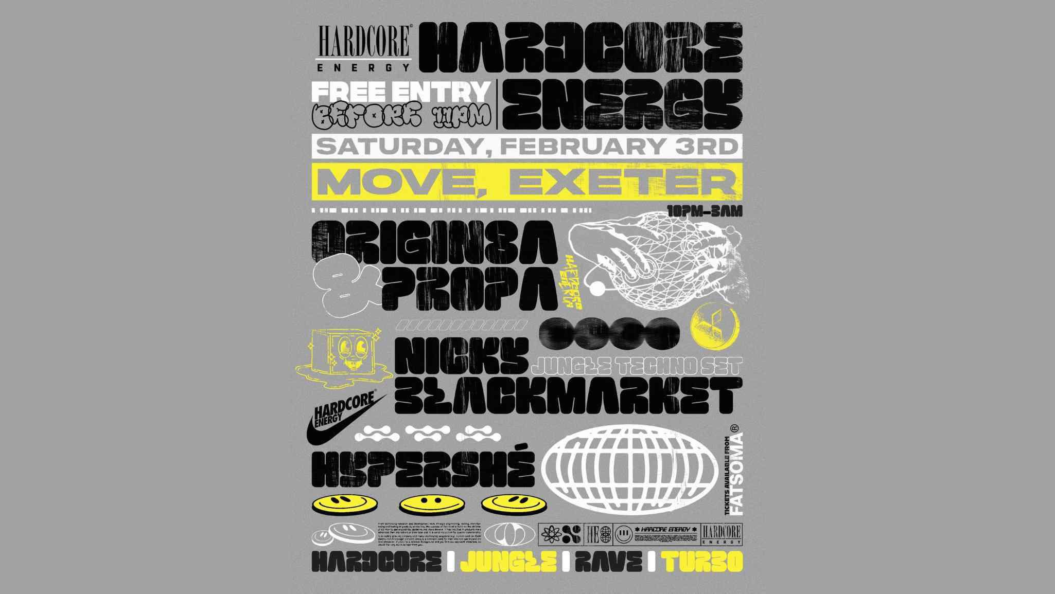 HARDCORE ENERGY ORIGIN8A & PROPA – NICKY BLACKMARKET – HYPERSHÉ – EXETER