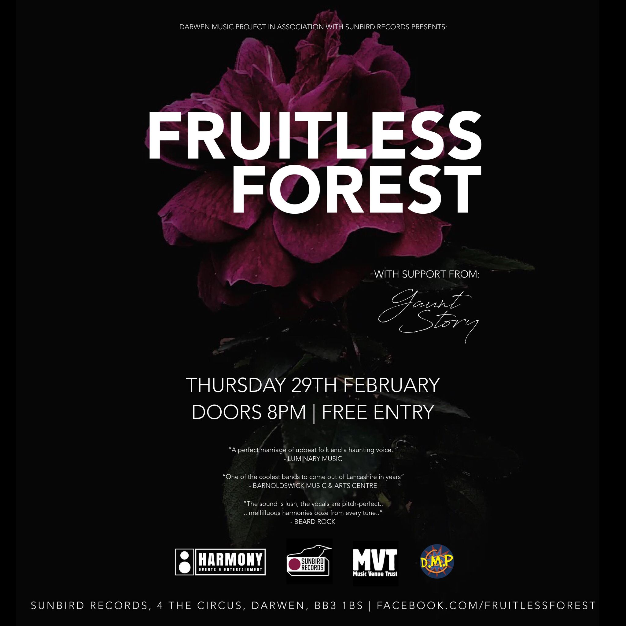 Fruitless Forest + Gaunt Story  – Thursday  29th February 2024 | Sunbird Records, Darwen