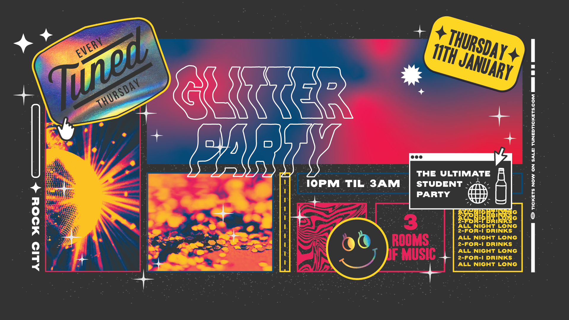 Tuned – Welcome Back Glitter Party – Nottingham’s Biggest Student Night – 2-4-1 Drinks All Night Long – (inc Silent Disco In Beta Room) 11/01/24