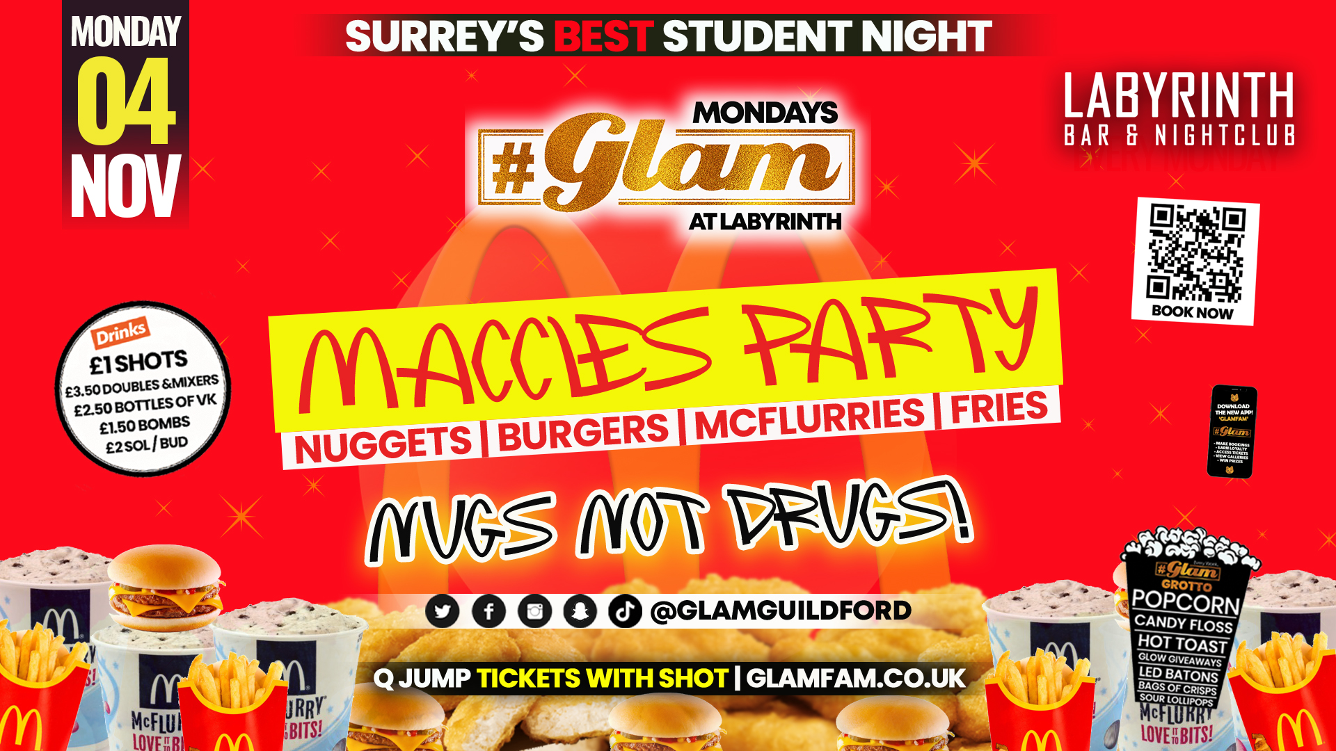 Glam – 😋 MACCIES TAKEOVER! 😋 Surrey’s Wildest Student Events! Mondays at Labs 😻