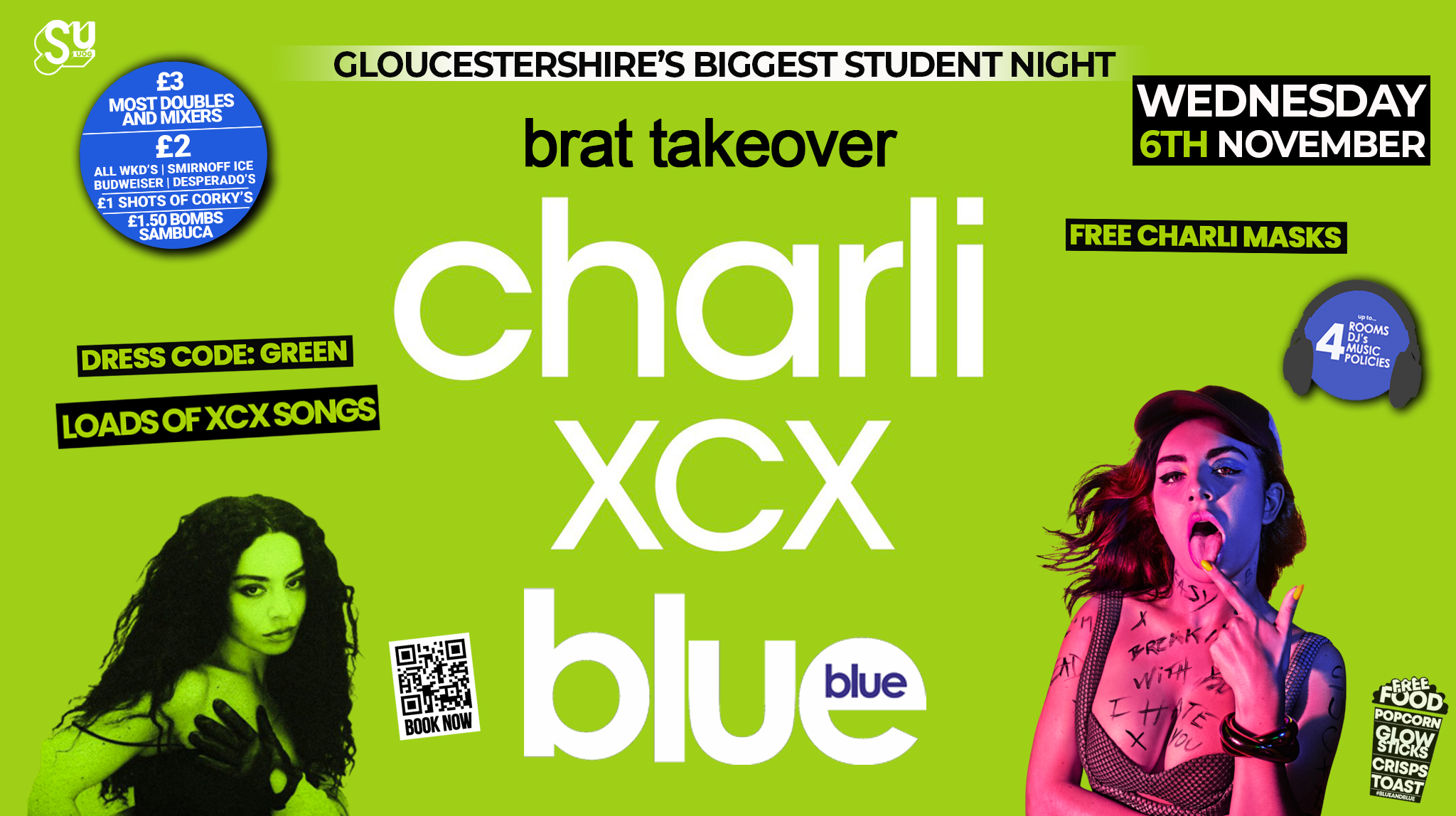 Blue and Blue 💚 Charli XCX BRAT takeover! 💚 Gloucestershire’s Biggest Student Night 💙