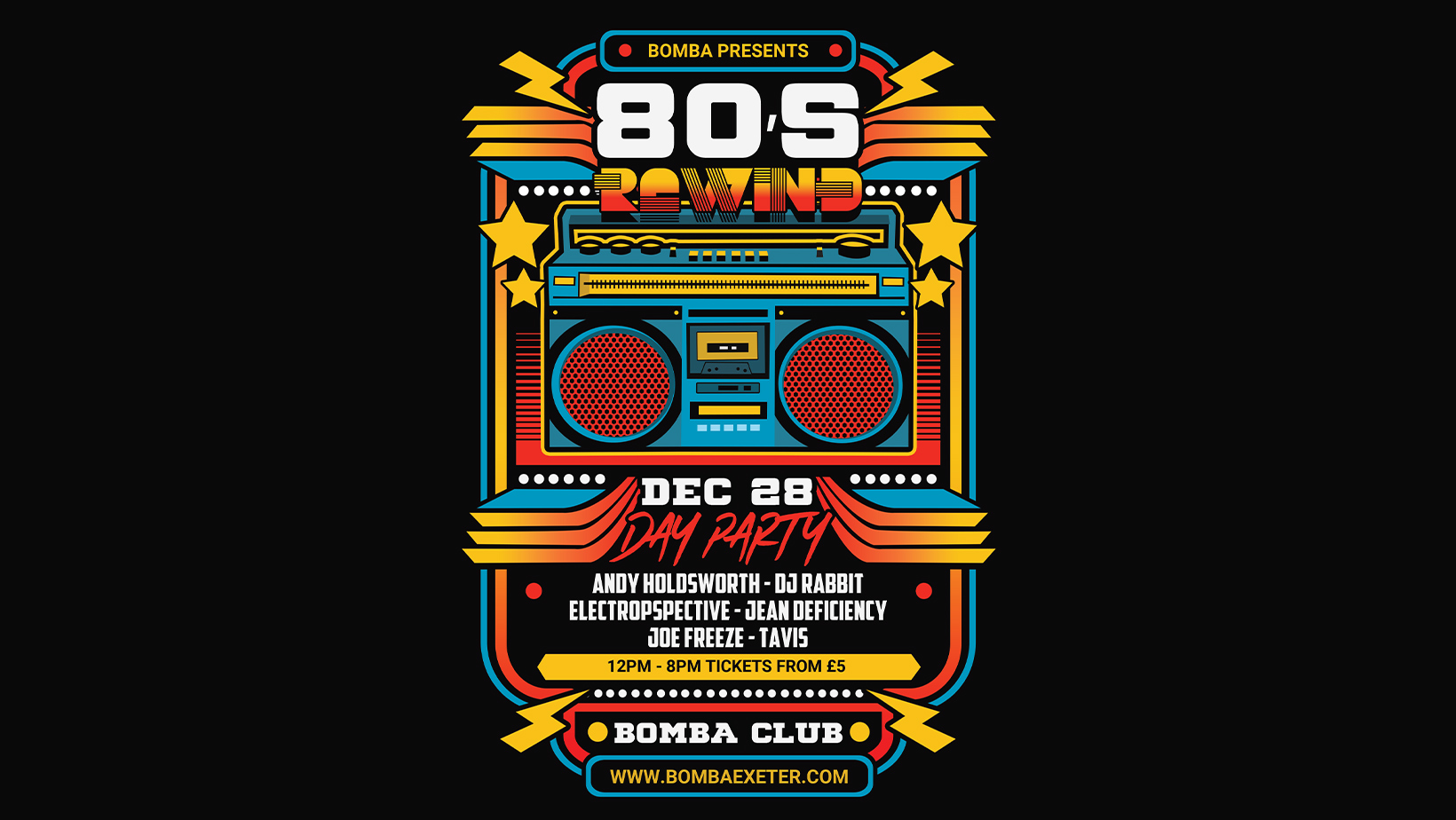 80’s Rewind Day Party – Sat 28 Dec – Bomba – Exeter Quay