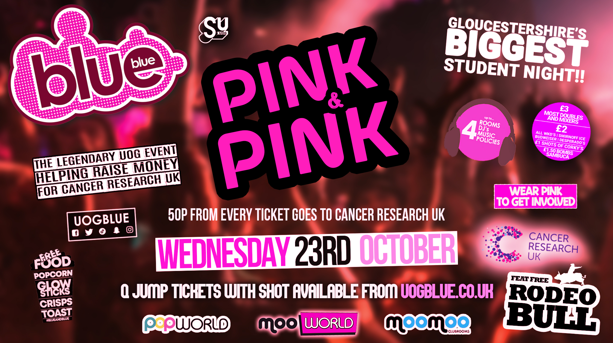 Blue and Blue ﻿🐾 💗💗 PINK & PINK! FEAT THE RODEO BULL! 💗💗 Gloucestershire’s Biggest Student Night