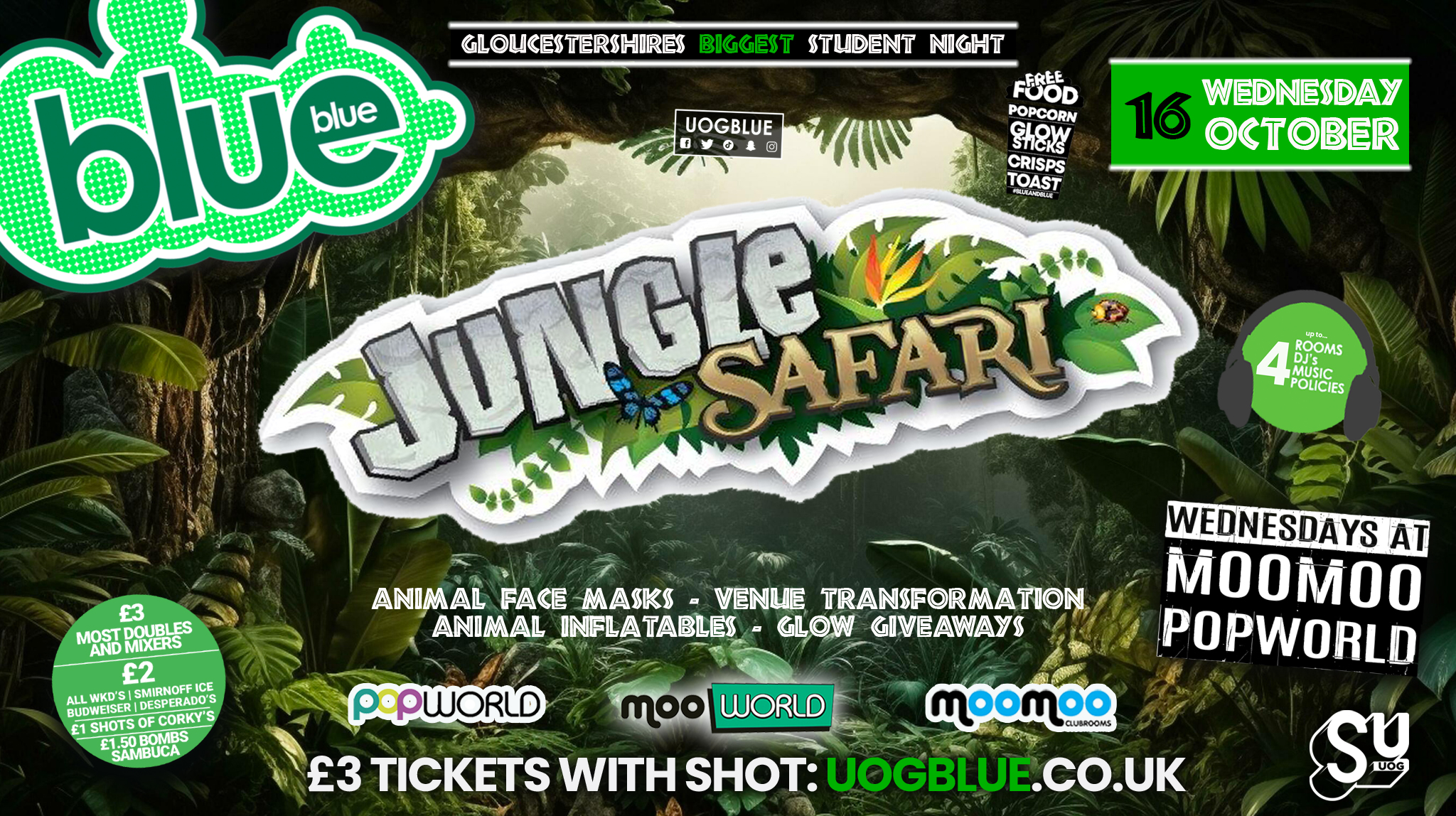 Blue and Blue 🐾 SAFARI & JUNGLE PARTY!!! 🐾 Gloucestershire’s Biggest Student Night