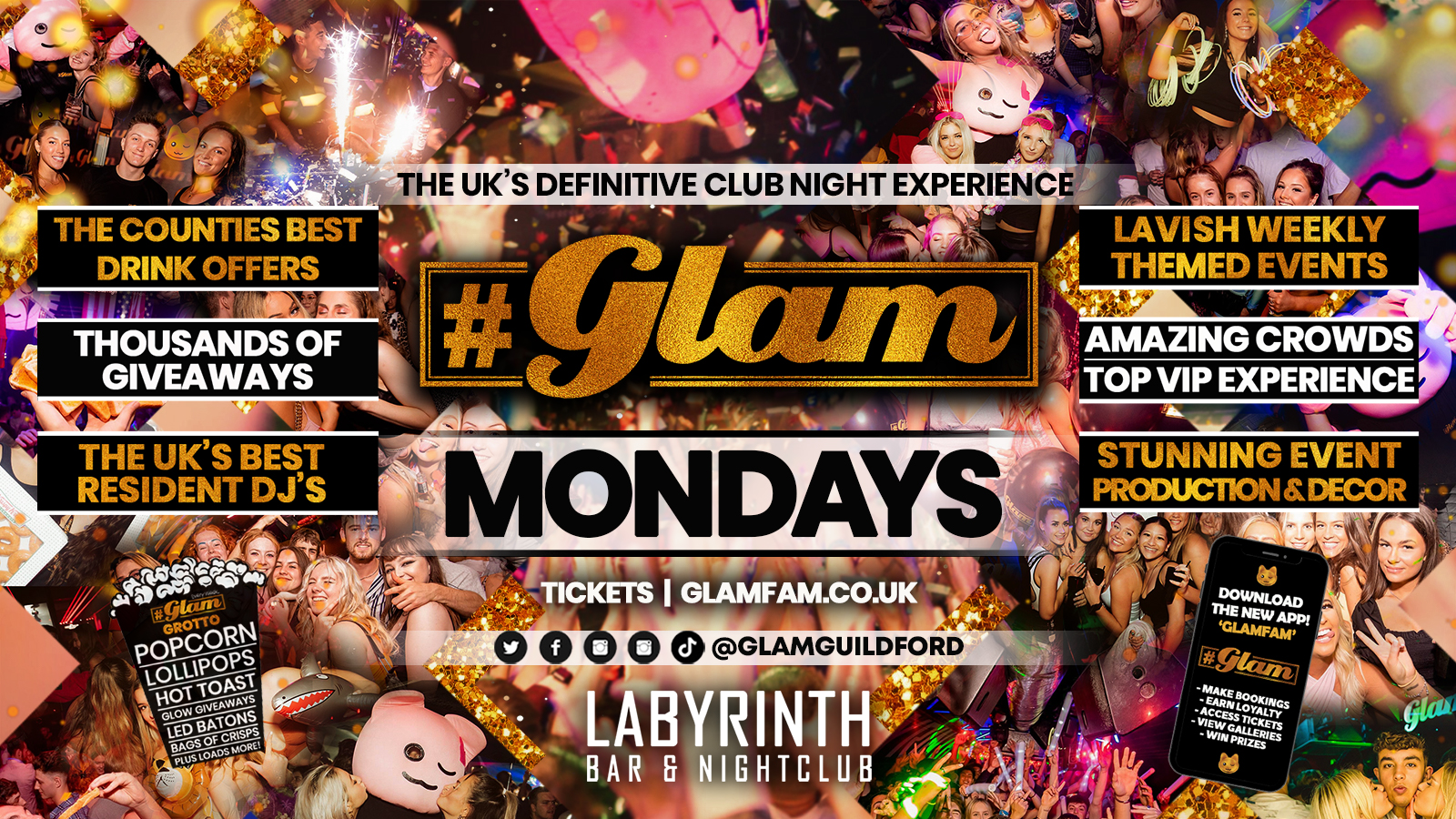 Glam – Surrey’s Biggest Monday Night ❤️‍🔥 £1 Shot! Tickets from £2! Mondays at Labs 😻