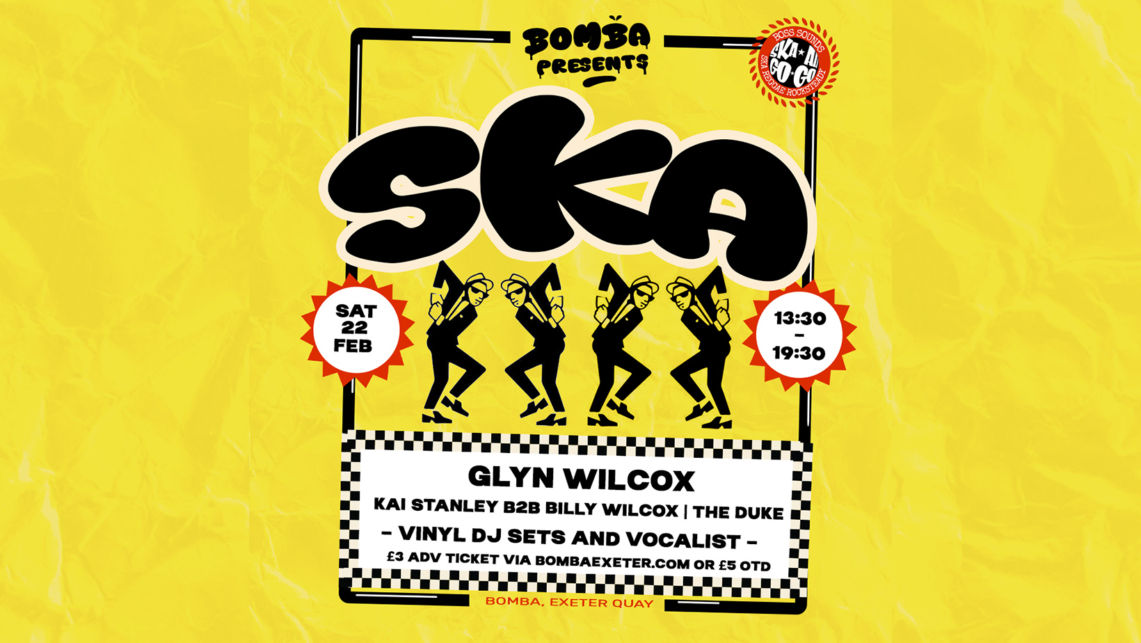 Glyn Wilcox – SKA Vinyl DJ Set + Vocals  – Sat 22nd Feb – Bomba – Exeter Quay