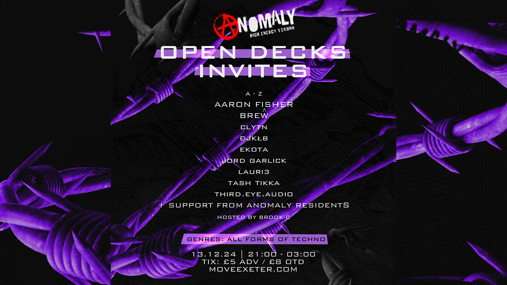 ANOMALY – OPEN DECKS INVITES – TECHNO – FRI 13 DEC – MOVE – EXETER