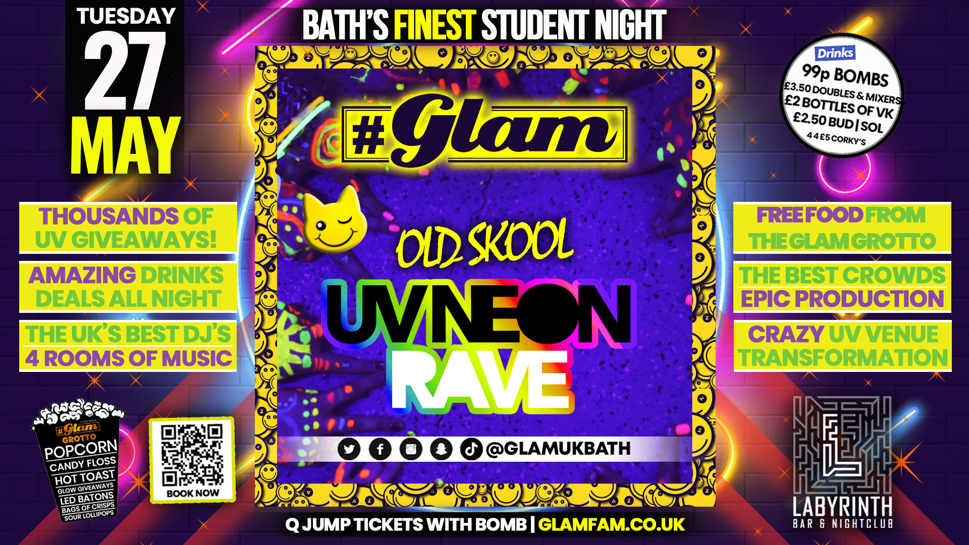 Glam –  ⭐ OLD SKOOL UV RAVE ⭐ | 4 ROOMS OPEN INCLUDING DISCO 🪩 Tuesdays at Labs 😻