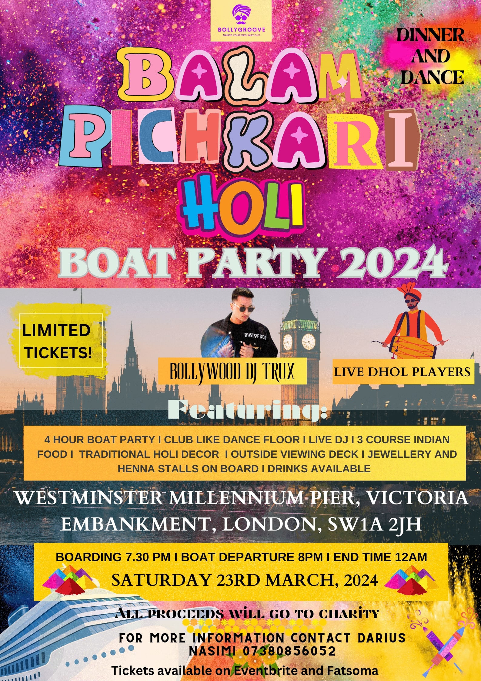 holi cow bollywood boat party