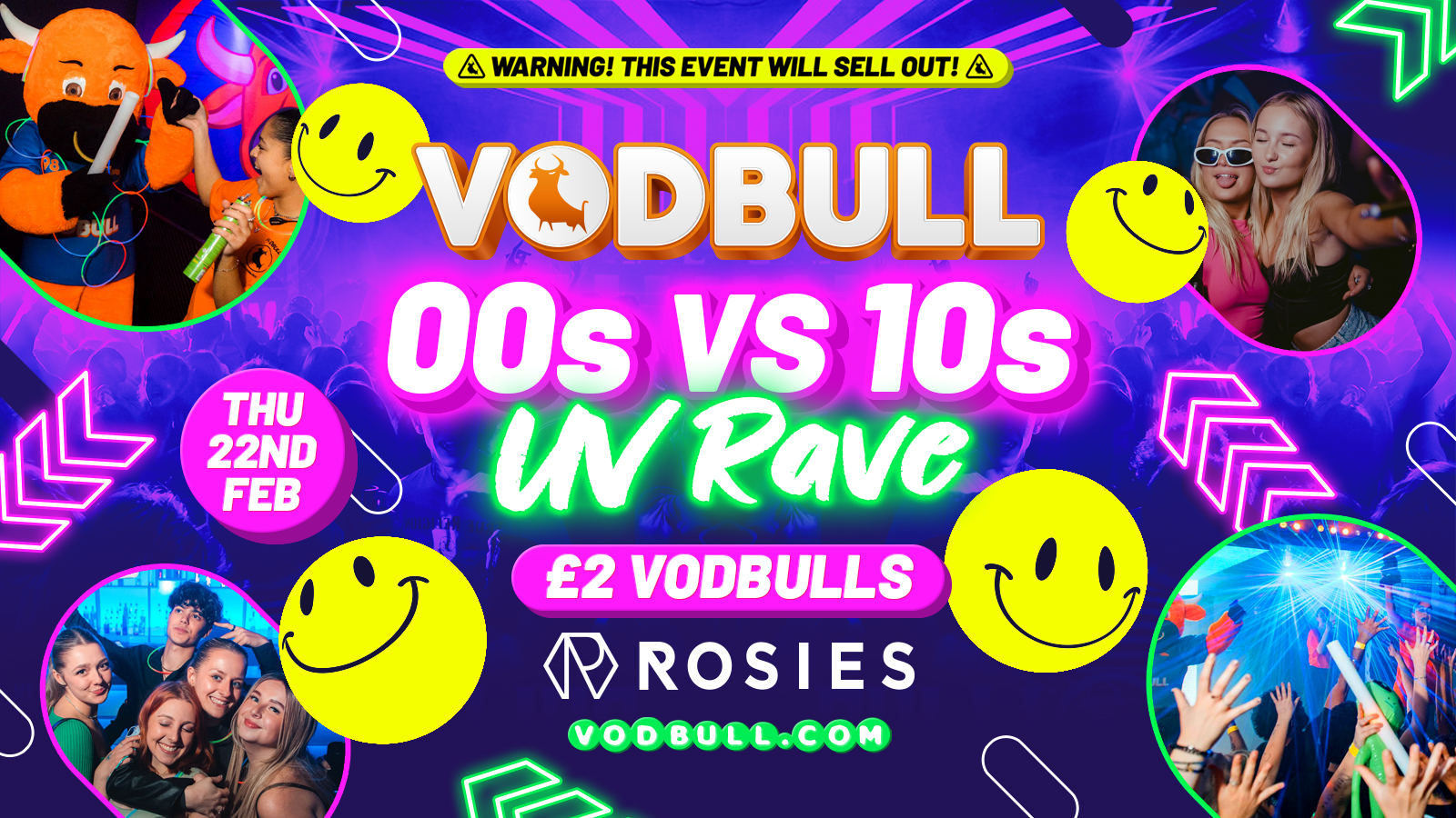 🧡 VODBULL at ROSIES!! [FINAL TIX] 🪩00s vs 10s UV RAVE!! 🪩 🔥 22/02 🧡