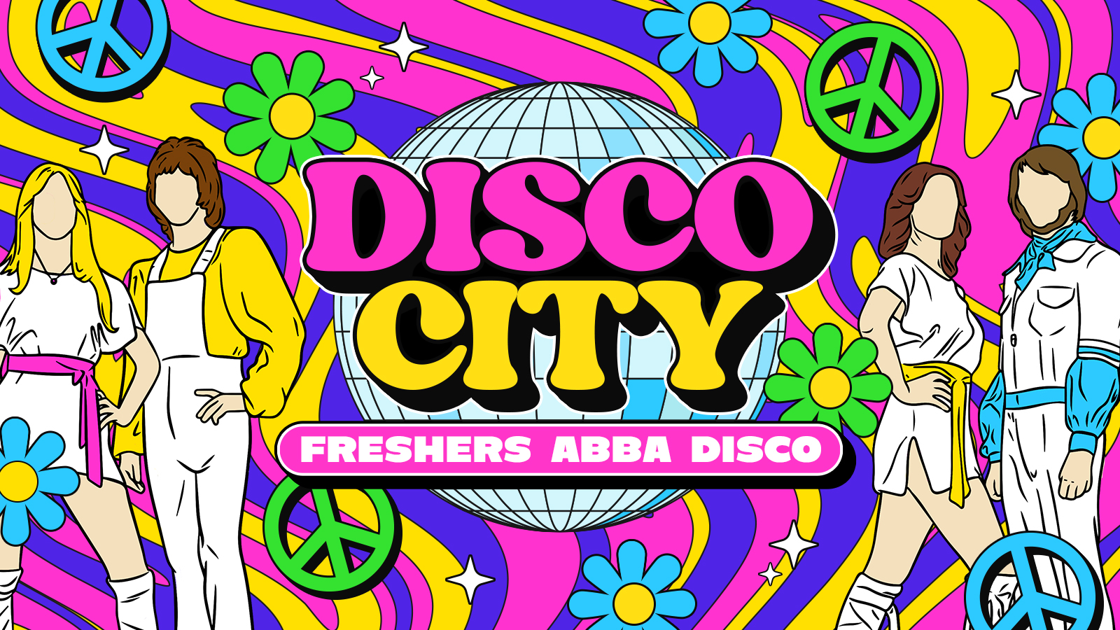 Leeds – Disco City Abba Freshers Disco ✌️🌈🌸