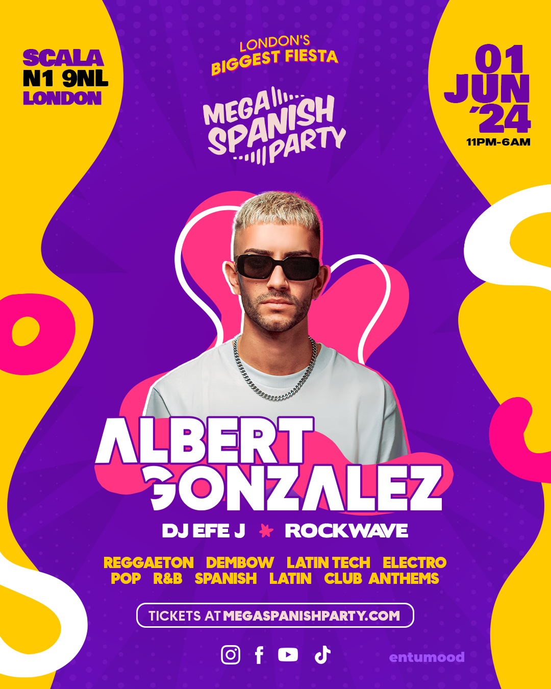 Mega Spanish Party featuring DJ Albert González on Saturday, 1st June 2024, at Scala, King's Cross, London.