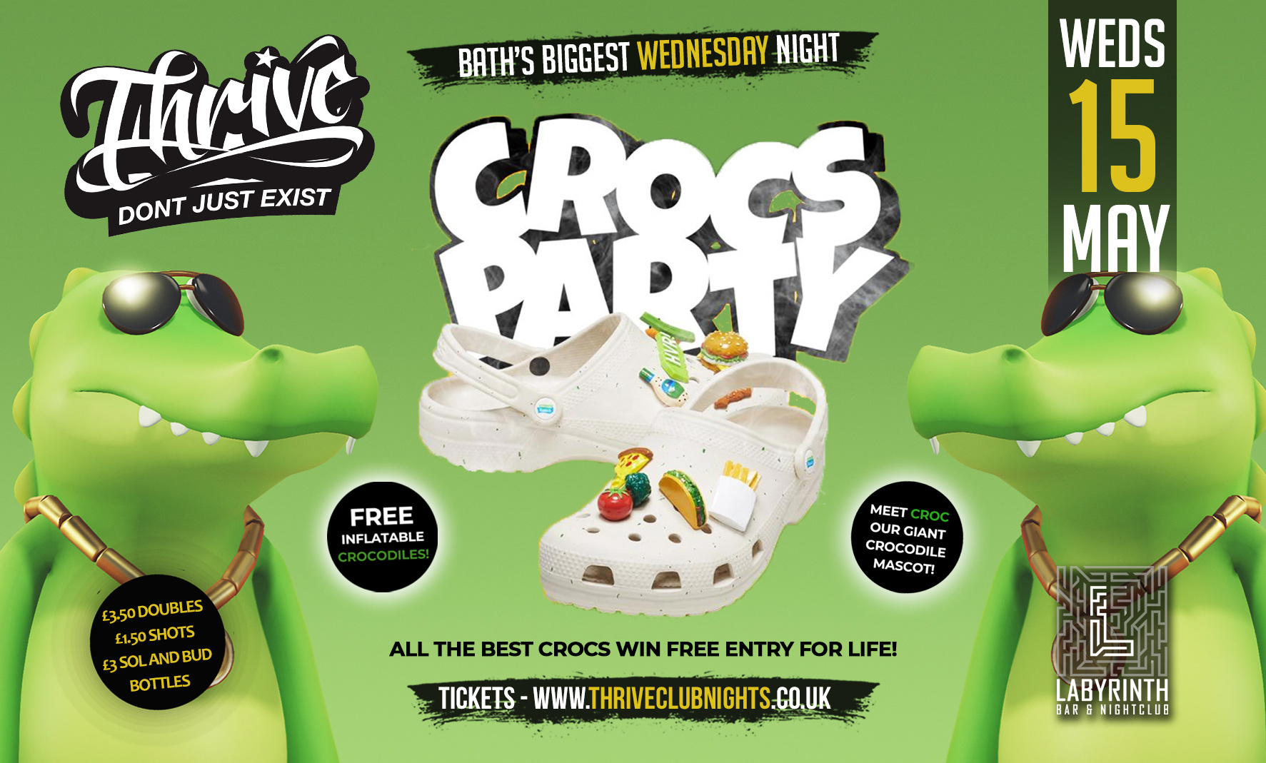 Thrive Wednesdays – CROC PARTY!🐊  Bath’s Biggest Wednesday Night! ❤️‍🔥