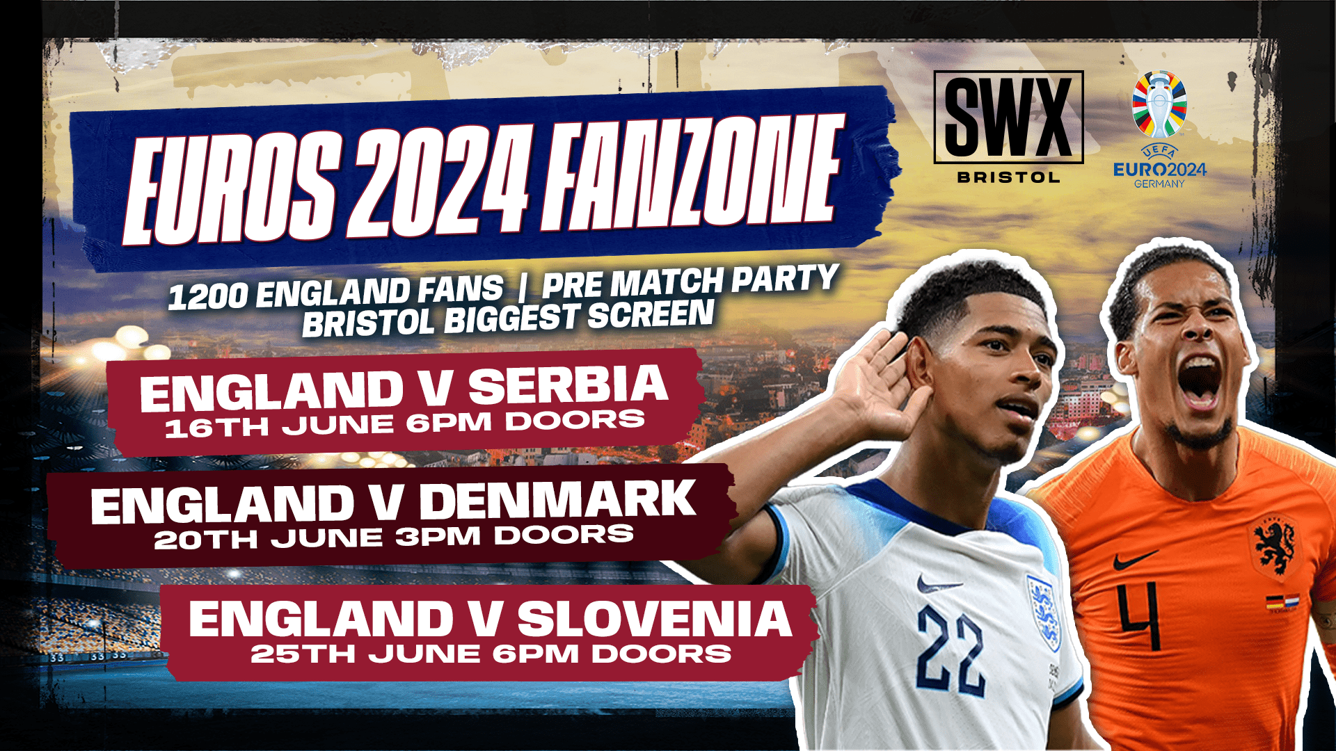 EUROS 2024 FAN ZONE England V Denmark FIRST 300 TICKETS FREE at SWX