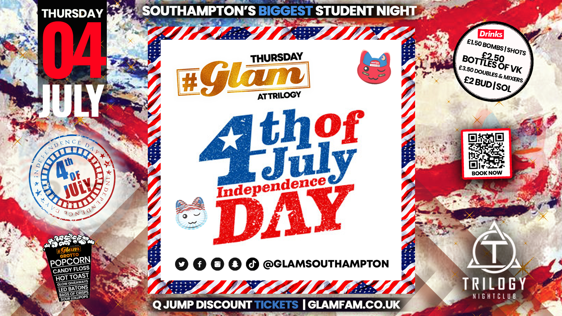 Glam – Southampton’s Biggest Week Night – INDEPENDANCE DAY PARTY! 🏈🗽