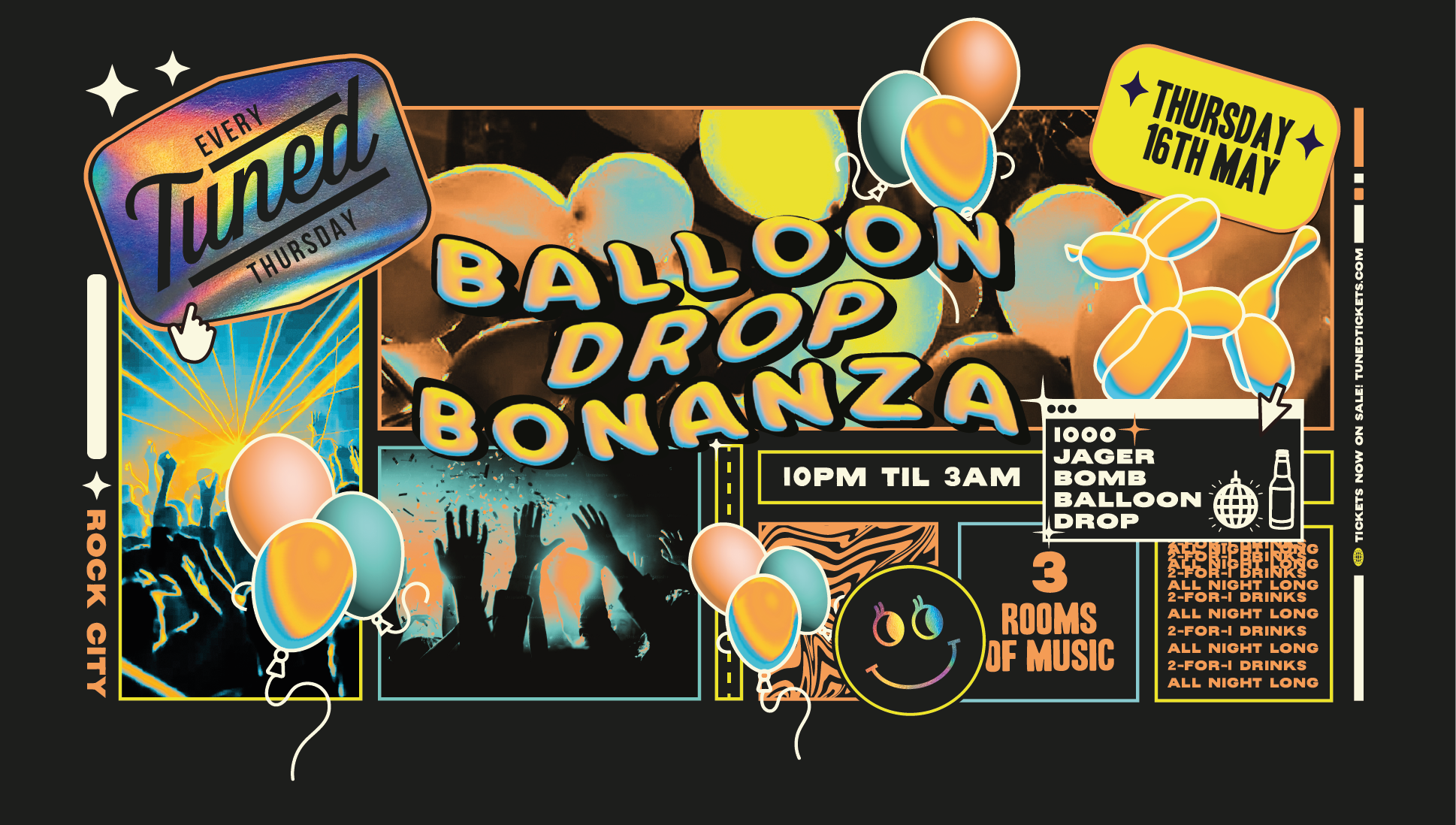 Tuned – Balloon Drop Bonanza – 1000 Disco Cocktail Balloon Drop – Nottingham’s Biggest Student Night – 2-4-1 Drinks All Night Long – (inc Silent Disco In Beta Room) 16/05/24