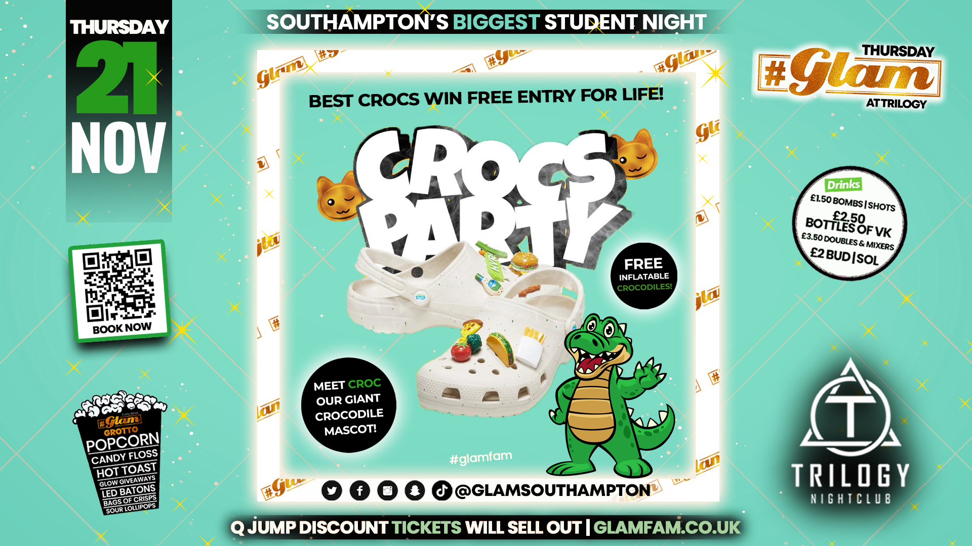 TONIGHT Glam – 🐊 GLAM INFLATABLE CROC PARTY! 🐊 | Southampton’s Biggest Student Night 😻