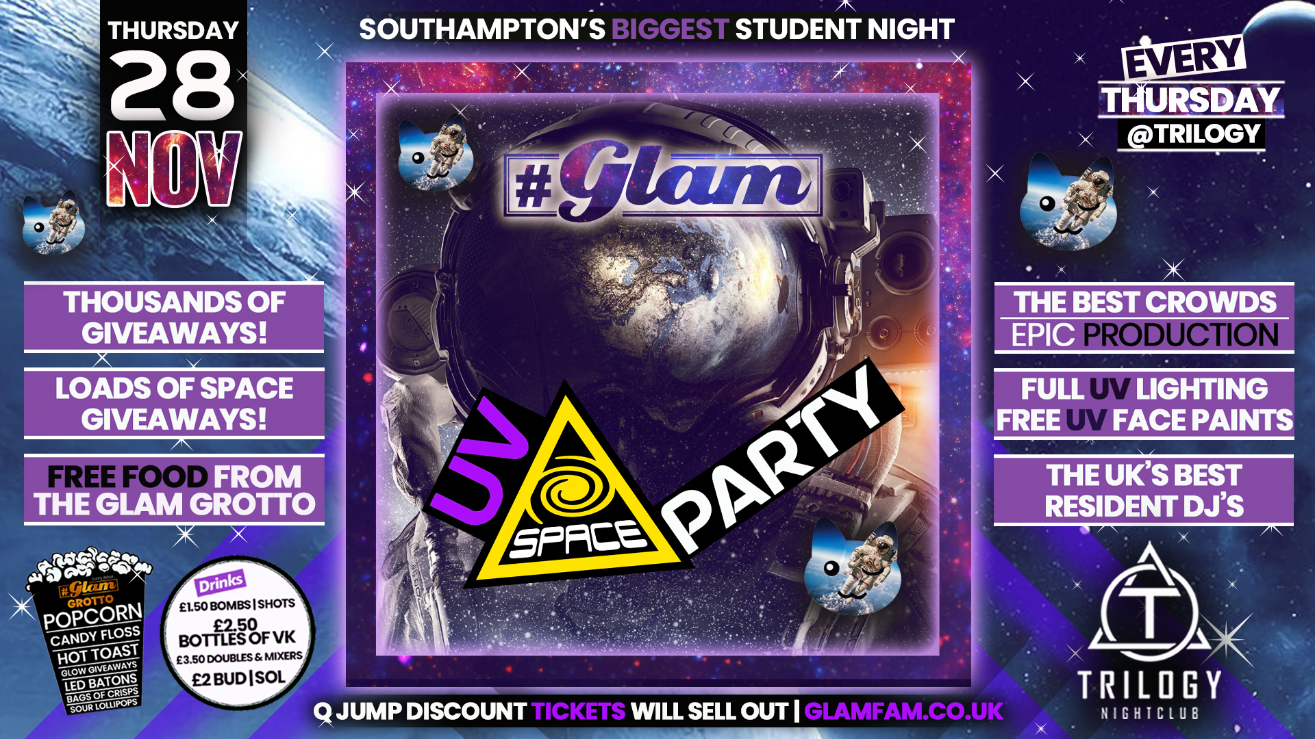 TONIGHT – Glam – 🌌﻿🚀☄️🛰️﻿ UV SPACE PARTY 🧑‍🚀⭐🌕🌏 | Southampton’s Biggest Student Night 😻