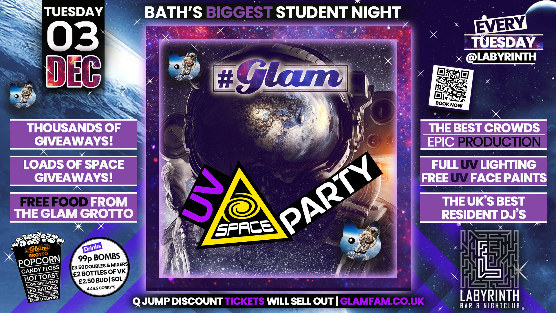 Glam – ﻿🌌🚀☄️🛰️ UV SPACE PARTY 🧑‍🚀⭐🌕🌏 Bath’s Best Student Night | Tuesdays at Labs 😻