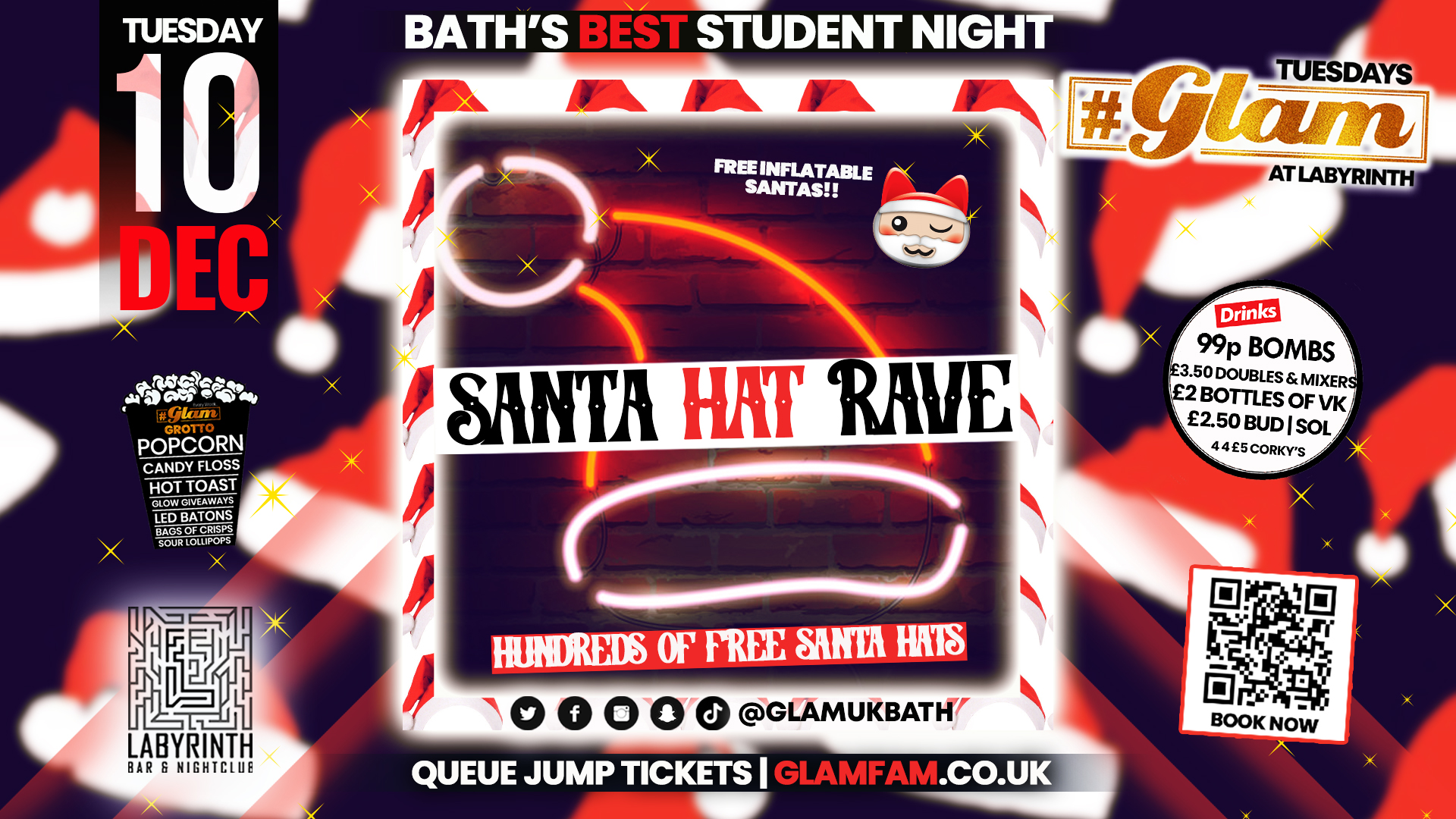 Glam – ﻿🎅 SANTA HAT RAVE! 🧑🏾‍🎄 Bath’s Best Student Night | Tuesdays at Labs 😻