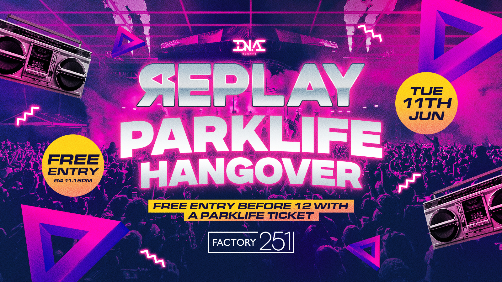 Replay Tuesdays – Parklife Hangover – Free Entry B4 12 With Parklife Ticket 🎪🎡