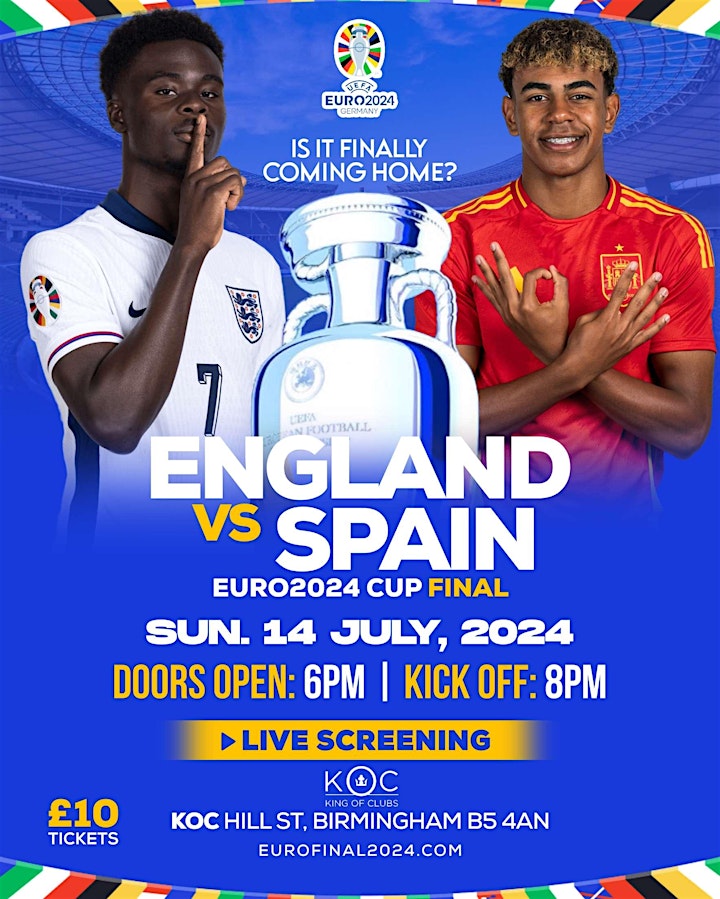 EURO 2024 FINAL: England vs Spain – Live Screening in Birmingham