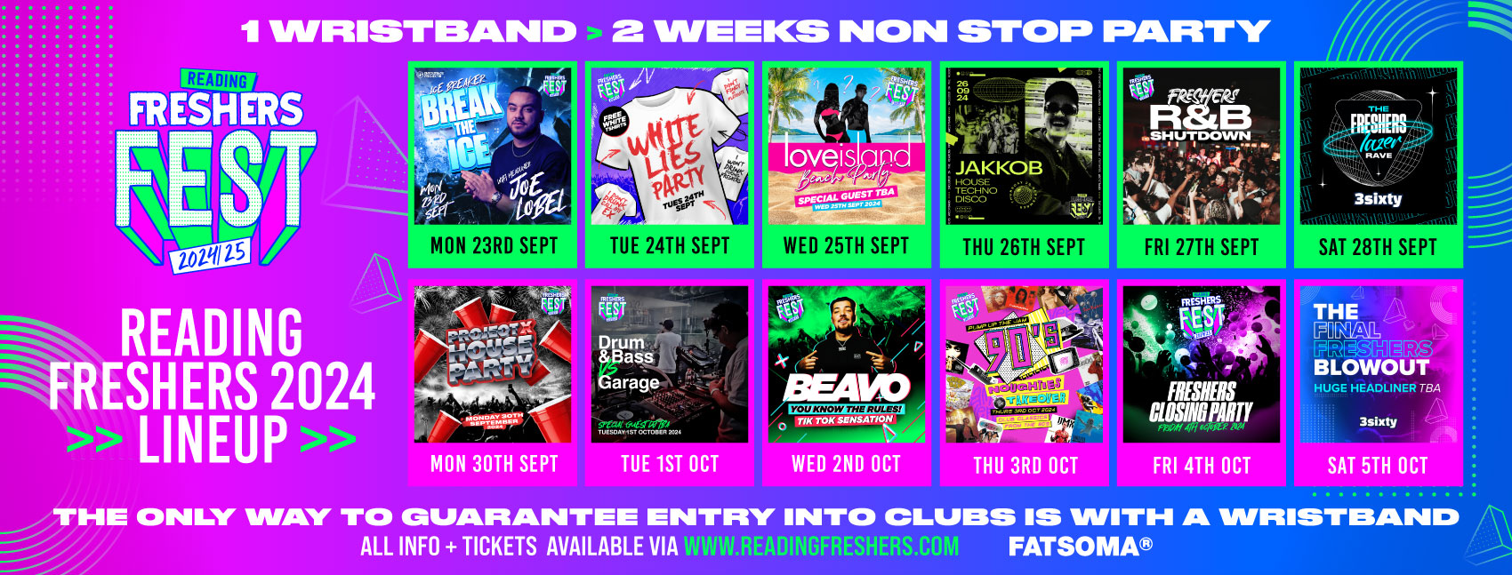 Reading Freshers Fest 24/25 – General Wristbands (SWAP FOR HALLS ON COLLECTION) 🎪 – FINAL 50 WRISTBANDS