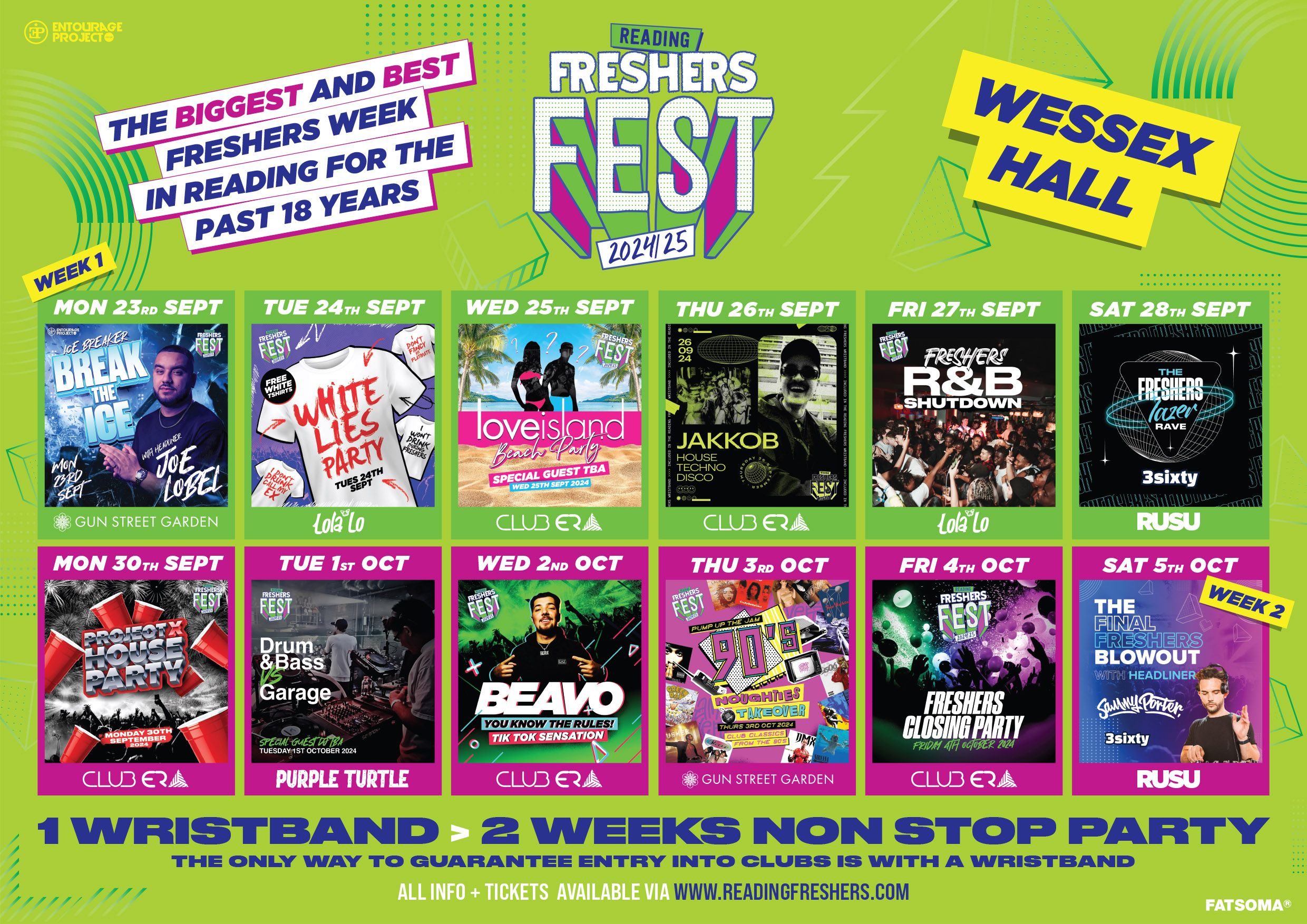 Wessex Halls Reading Freshers Fest 24/25 🎪  FINAL 50 WRISTBANDS