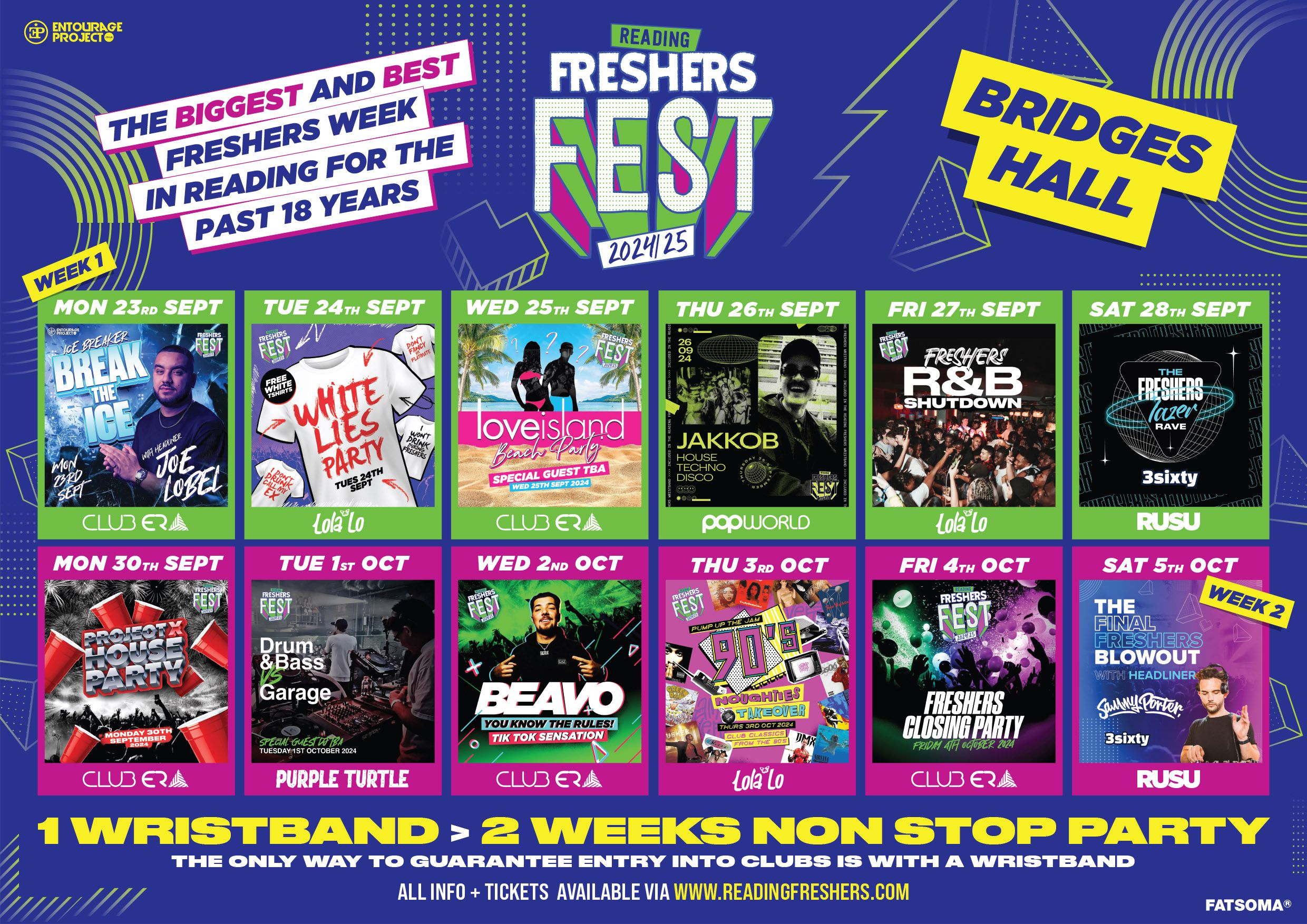 Bridges Halls Reading Freshers Fest 24/25 🎪  (FINAL 50 WRISTBANDS)