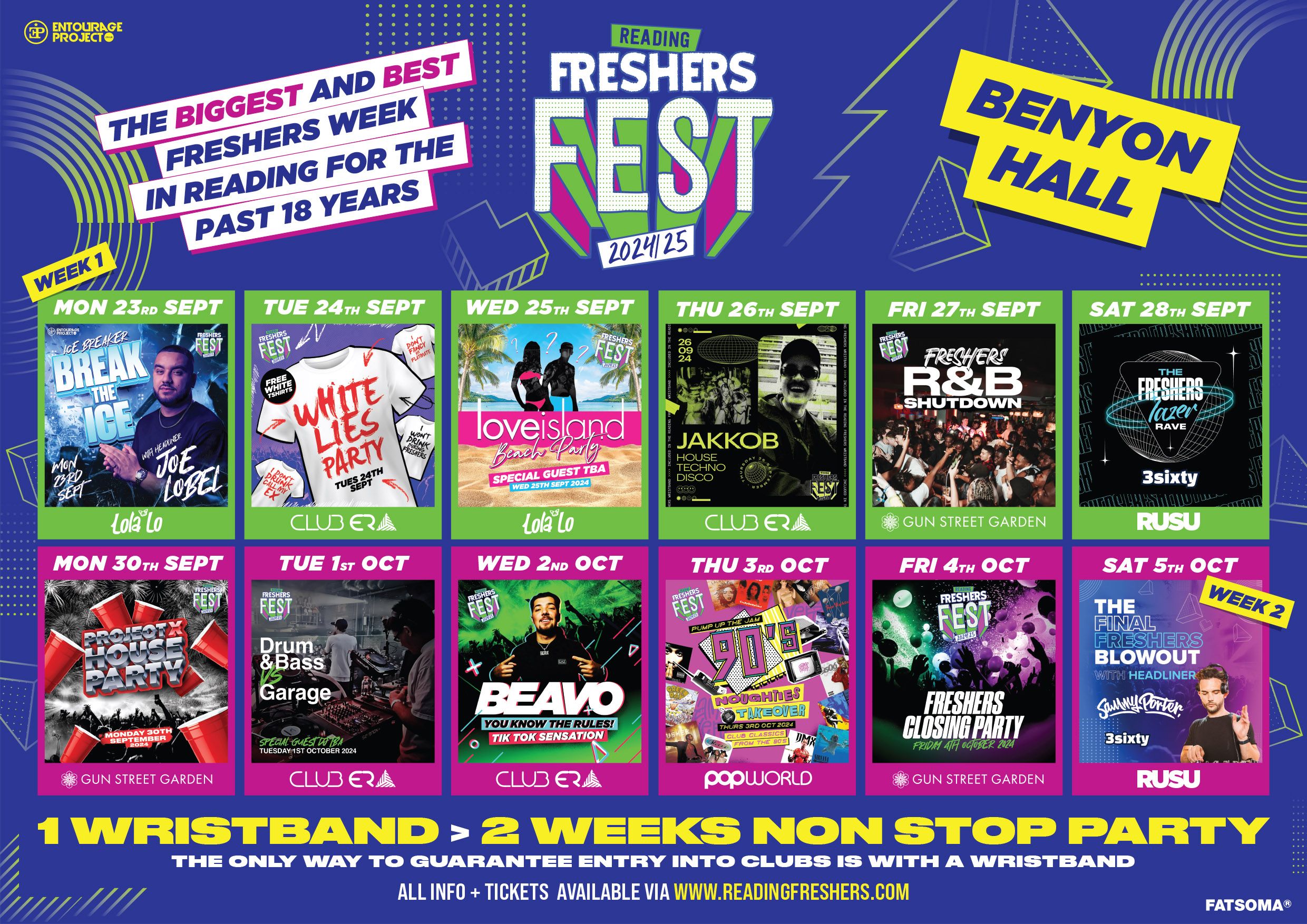 Benyon Halls Reading Freshers Fest 24/25 🎪  FINAL 50 WRISTBANDS