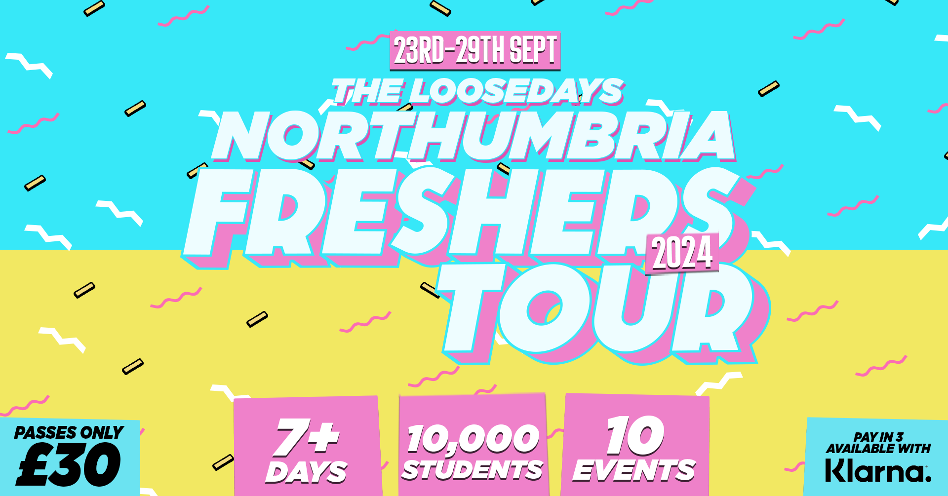 THE LOOSEDAYS NORTHUMBRIA FRESHERS TOUR – £3.50 PER EVENT 🪩⚡️ 7+ DAYS – 10 EVENTS // INCLUDES TROPILOCO, WAREHOUSE RAVE, FRESHERS CARNIVAL & ABBA! +MORE