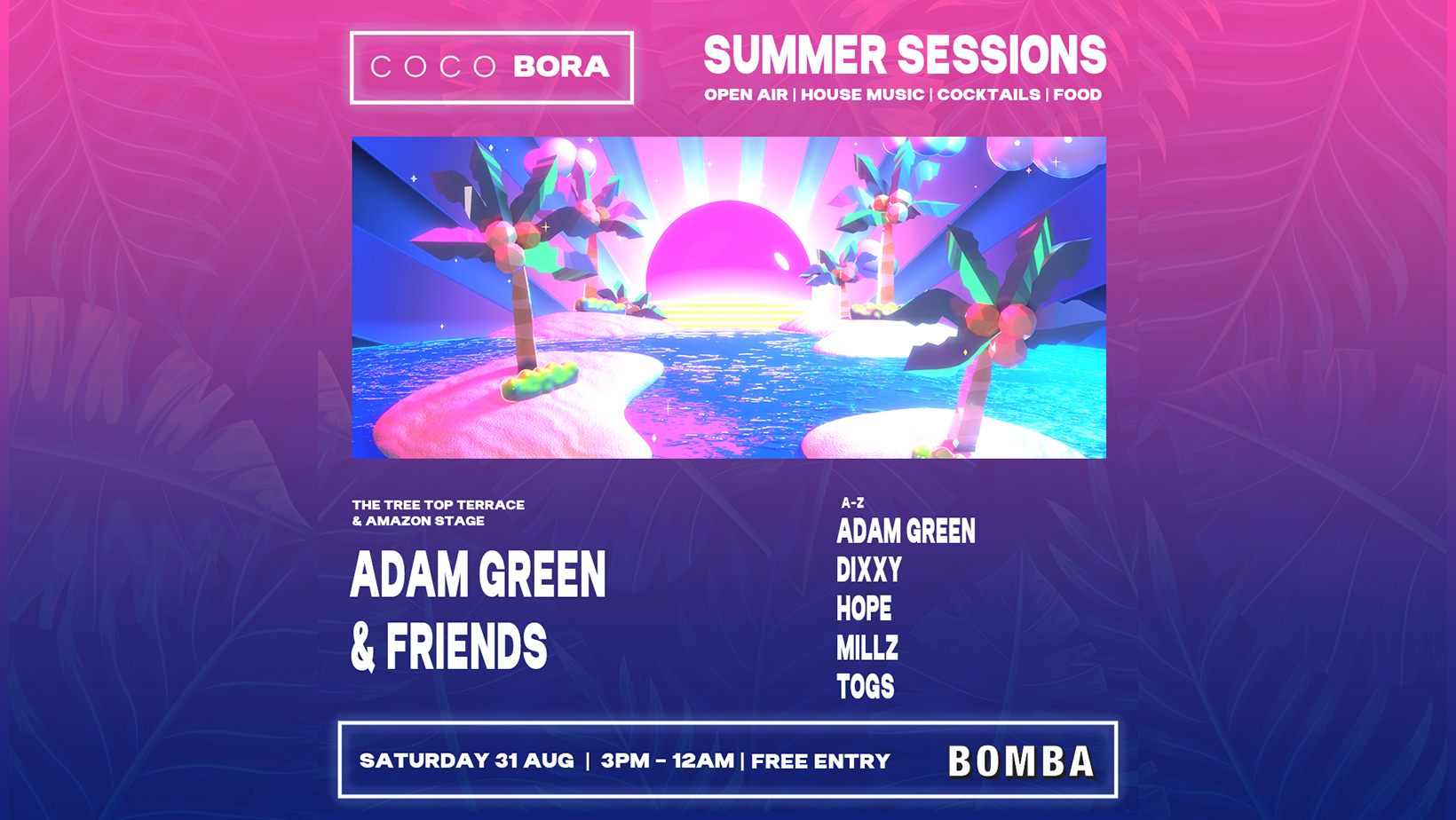 TERRACE PARTY – ADAM GREEN & FRIENDS – HOUSE MUSIC – BOMBA – SAT 31 AUGUST – EXETER QUAY
