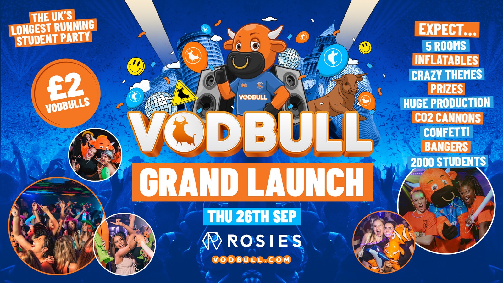 🧡 VODBULL at ROSIES!! ‼️ GRAND LAUNCH! 26/09 ‼️⚠️  [200 SPACES ON THE DOOR FROM 10.30pm!] ⚠️ ⛔️ADVANCE TICKETS SOLD OUT⛔️  Freshers Welcome!!