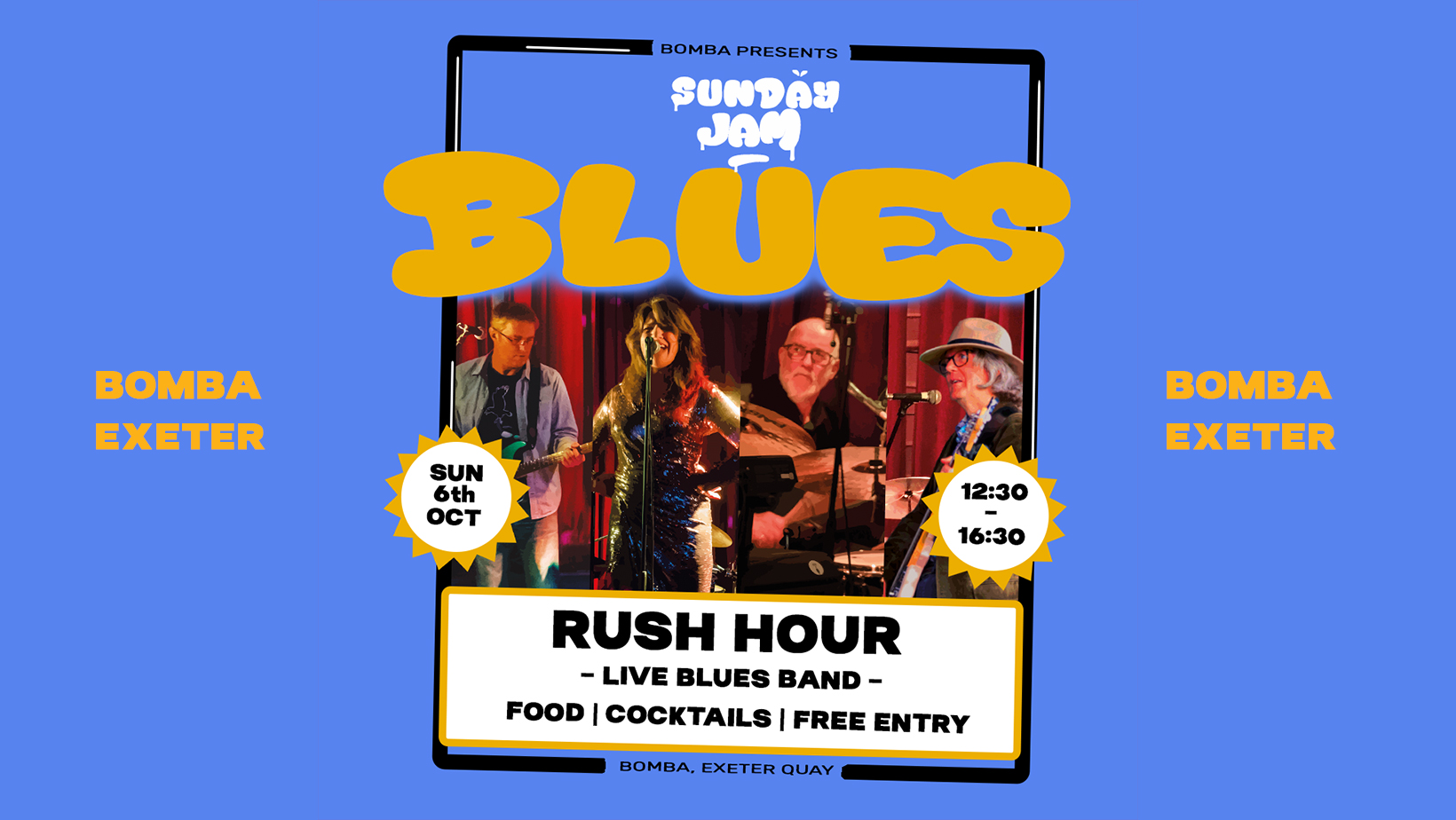 Sunday Jam – Rush Hour – Live Blues Band – Free Entry – Sun 06 Oct – Bomba – Exeter Quay