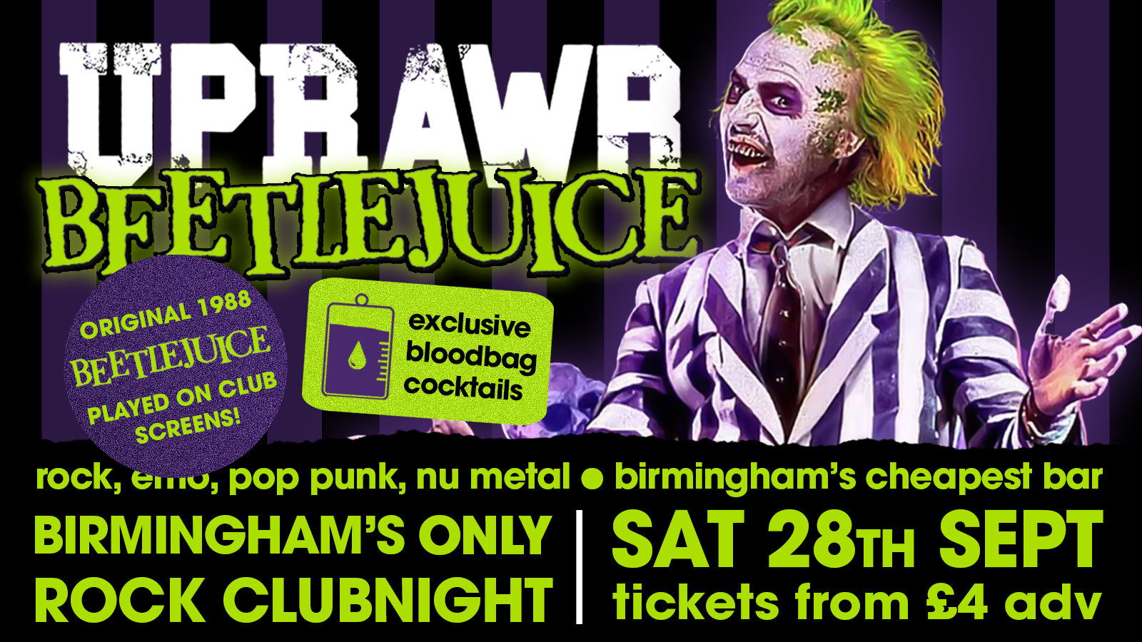 UPRAWR: Beetlejuice Party – Rock, Emo, Indie, Pop Punk, Nu Metal Clubnight Anthems!