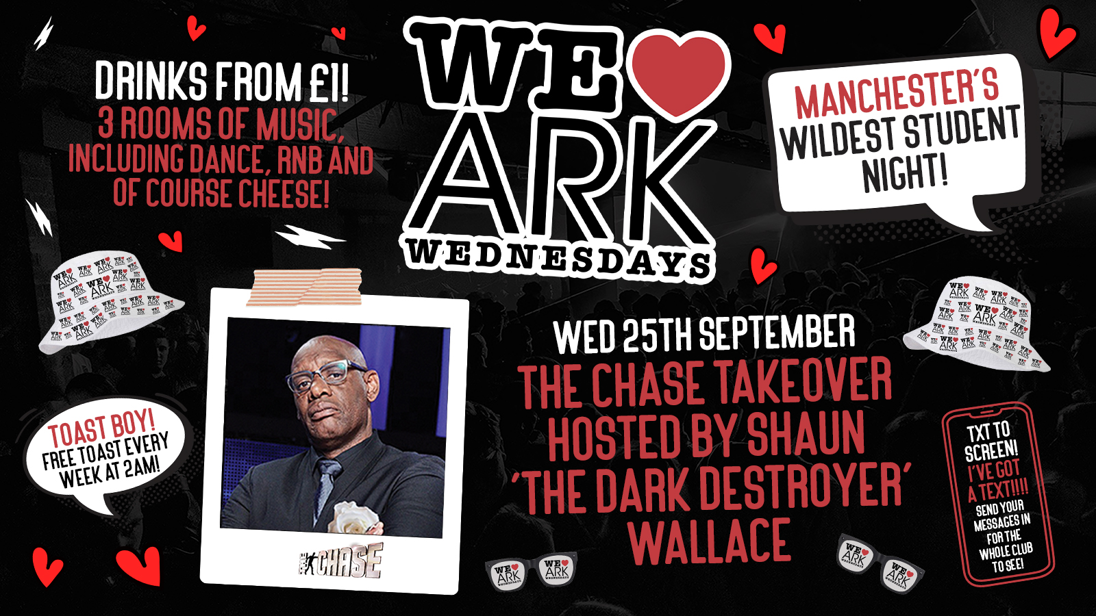WE ❤️ WEDNESDAYS : Hosted by SHAUN ‘THE DARK DESTROYER’ WALLACE (The Chase) ❣️﻿£2.50 DOUBLES before midnight!