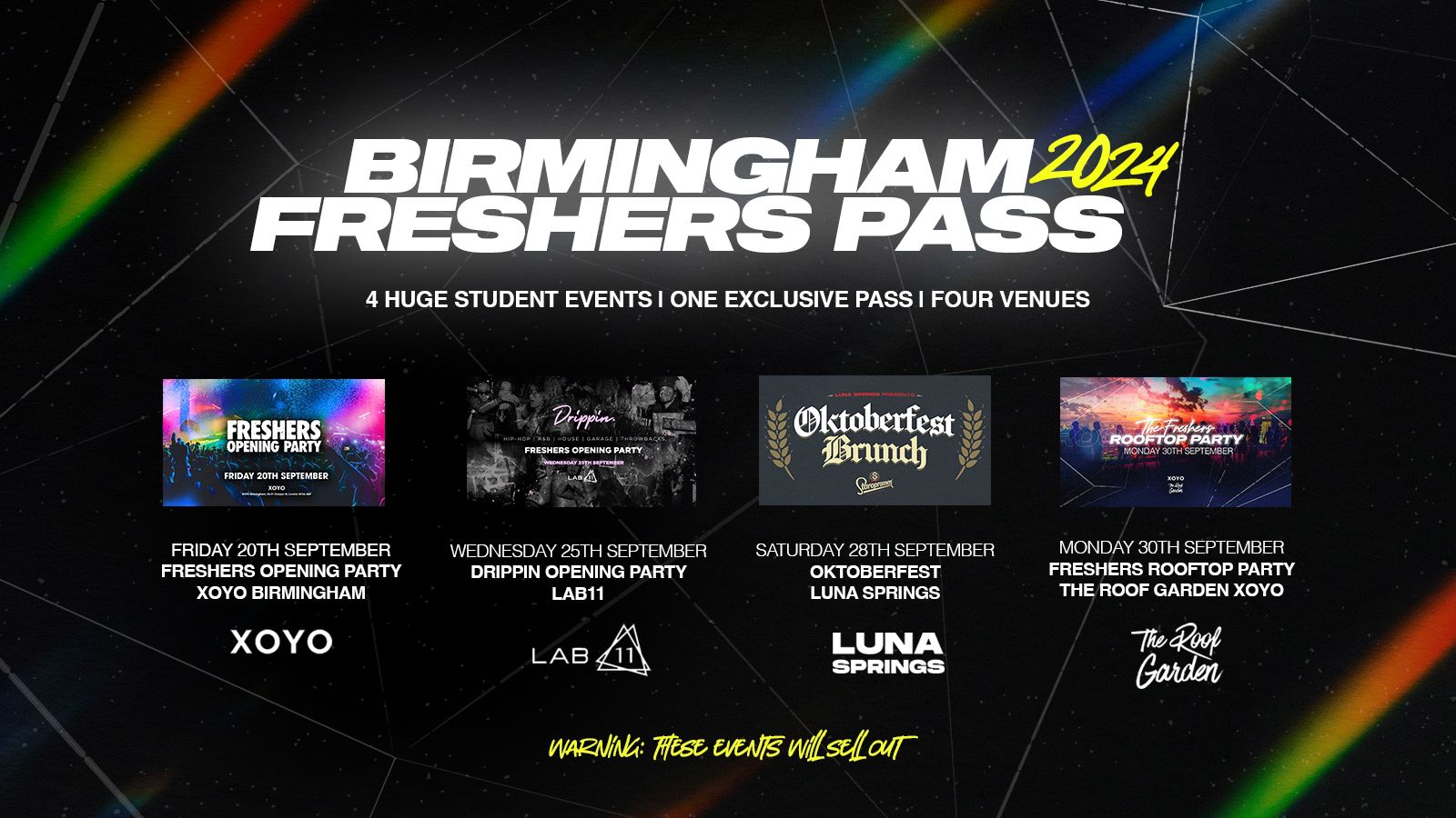 The Birmingham Freshers Pass | Birmingham Freshers 2024 – 4 events for ONLY £10