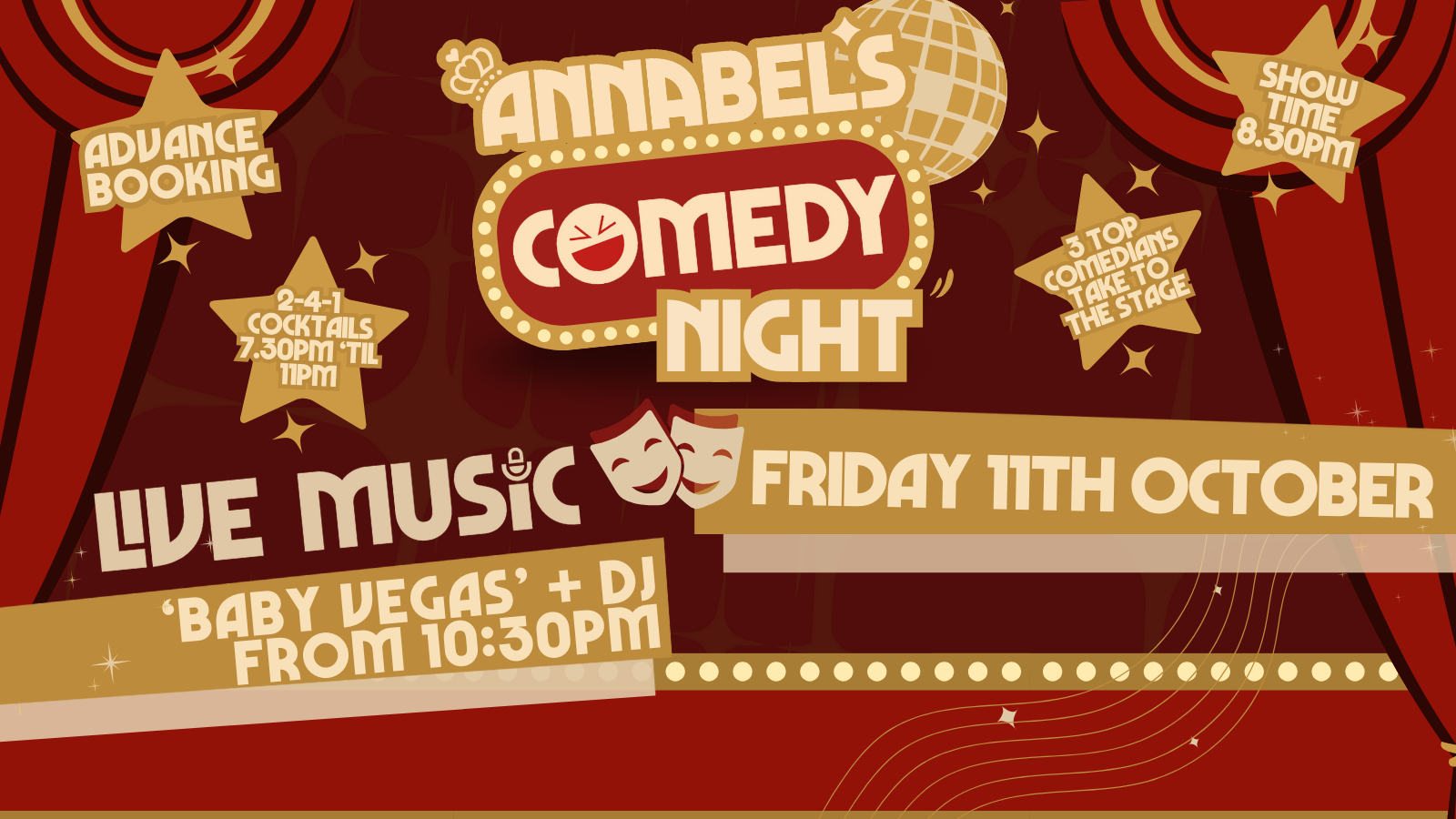 Live Music:COMEDY NIGHT + Live Music: Baby Vegas // Annabel’s Cabaret & Discotheque