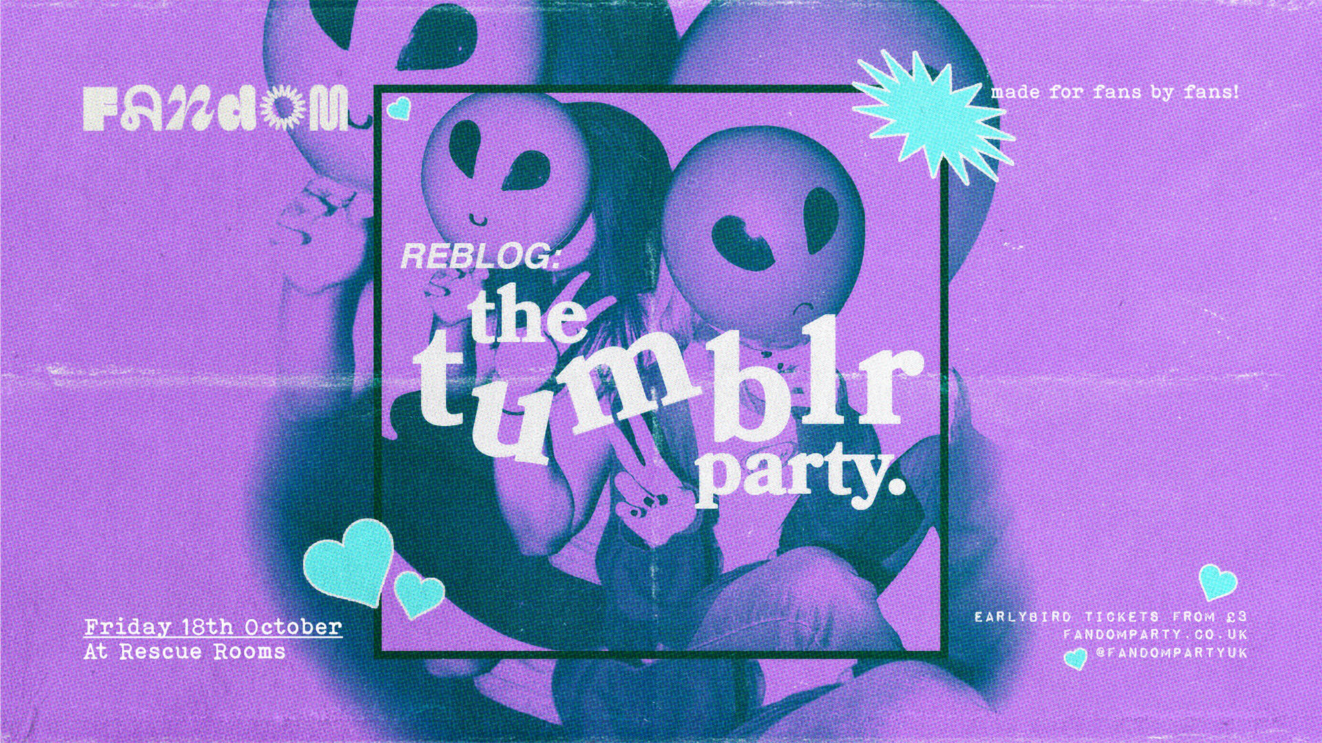 Reblog: The Tumblr Party 👽 Fandom at Rescue Rooms, Nottingham