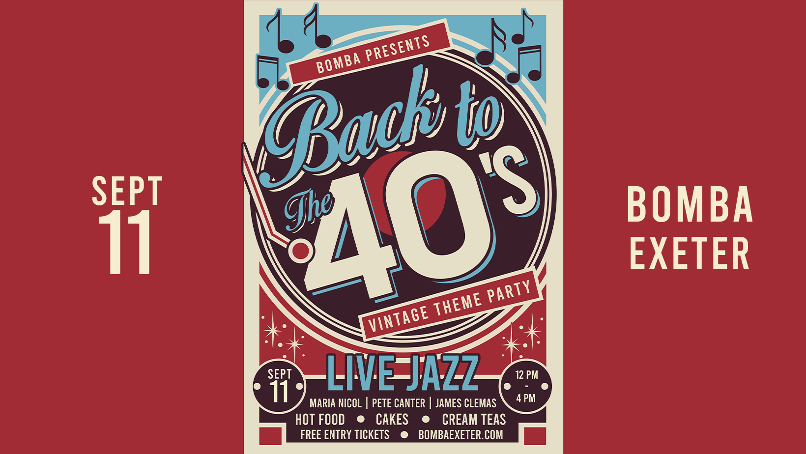BACK TO THE 40’S VINTAGE THEME PARTY – WED 11 SEPT – BOMBA – EXETER QUAY