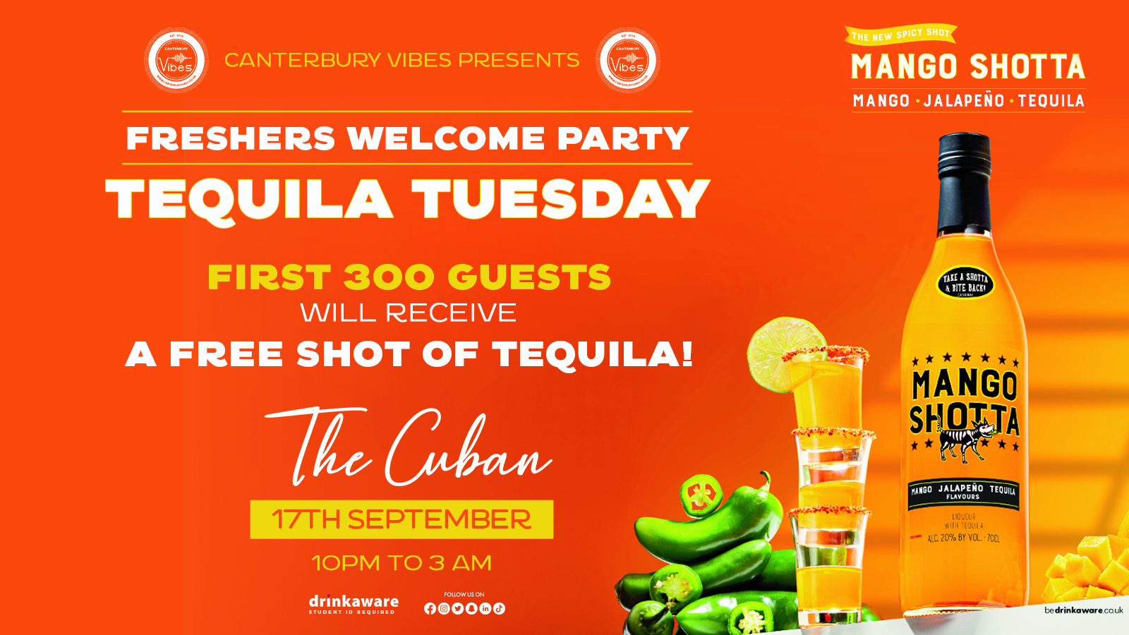 TEQUILA TUESDAY – Welcome Freshers Party (First 300 Guests receive a FREE Tequila Shot)