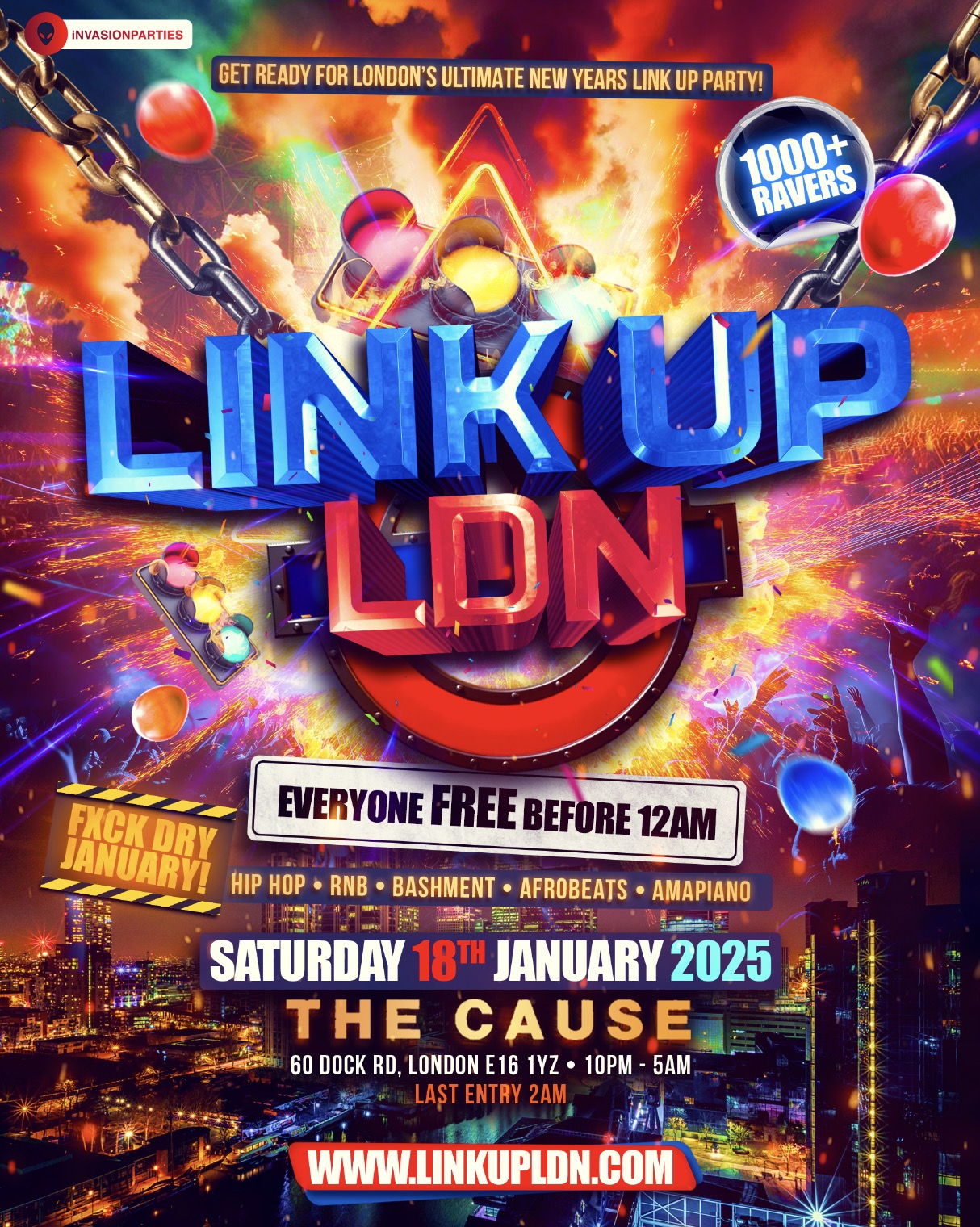 LINK UP LDN – EVERYONE FREE BEFORE 12AM – 1000+ RAVERS